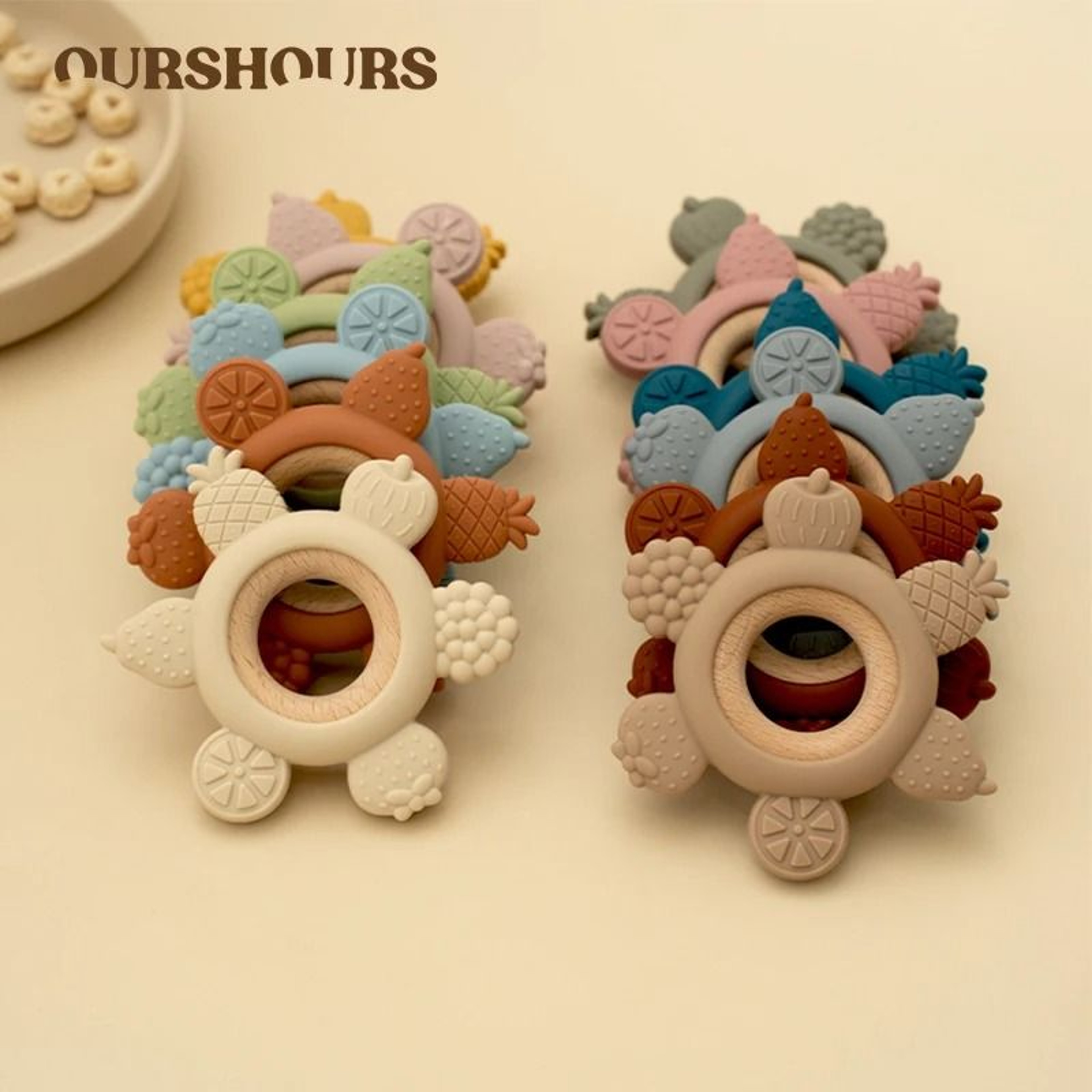 FruitTheme Silicone  Wooden Baby Teether  BPAFree Infant Chewing Toy 0