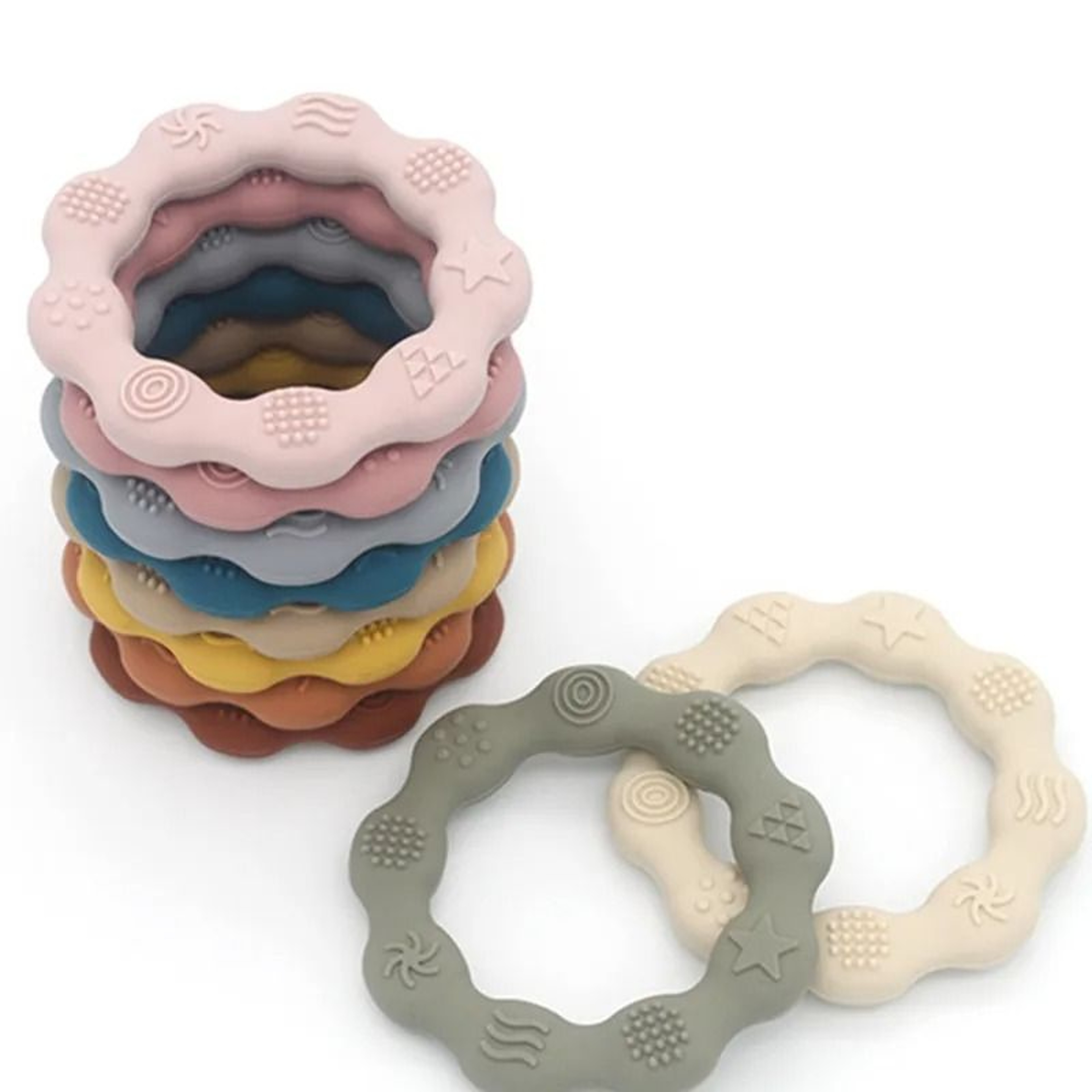 MultiTextured Silicone Teether Ring  Sensory Tactile Cognition  Molar Toy 0