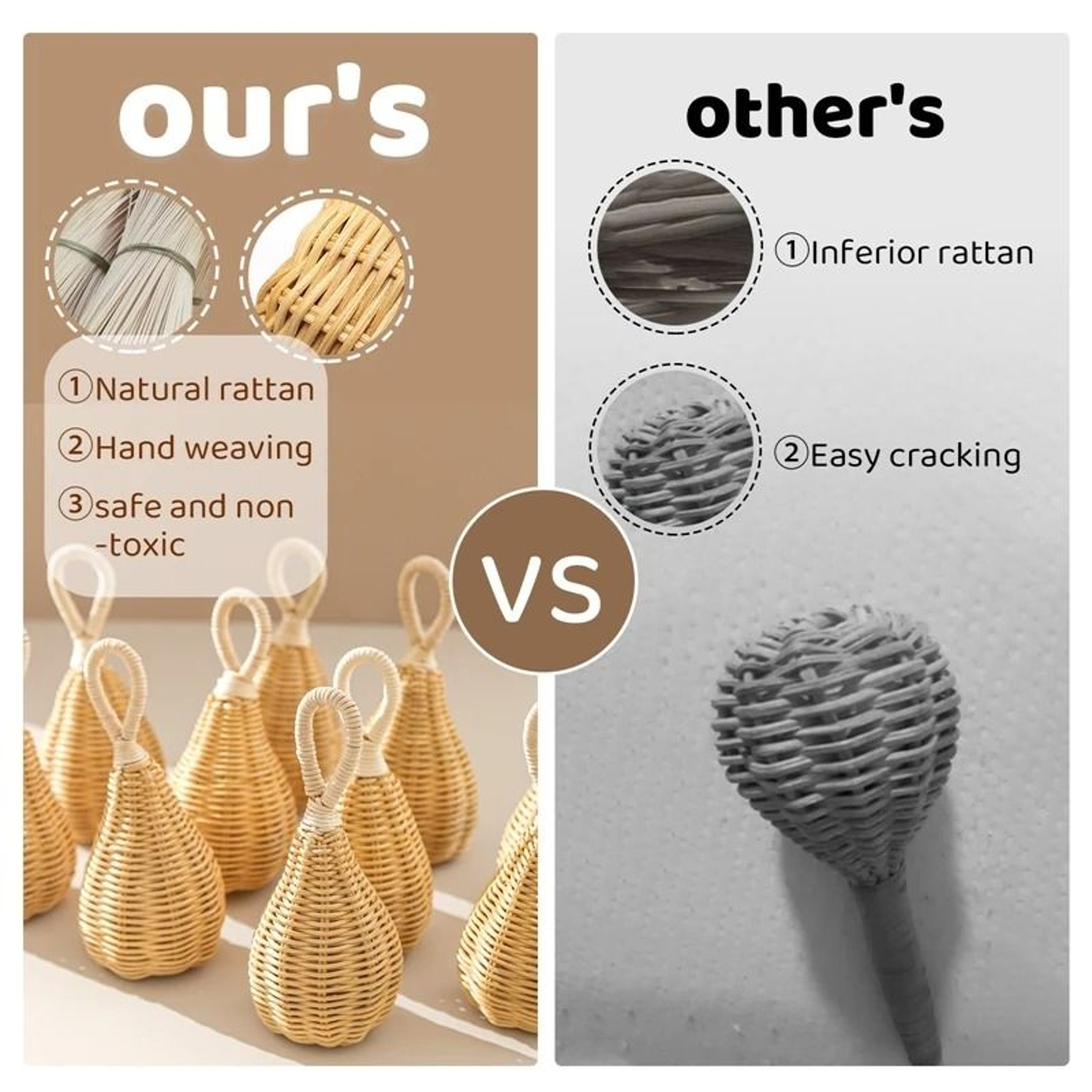 Artisanal Rattan Hand Bell  Handmade Newborn Sensory Toy  Crib Mobile Accessory 5