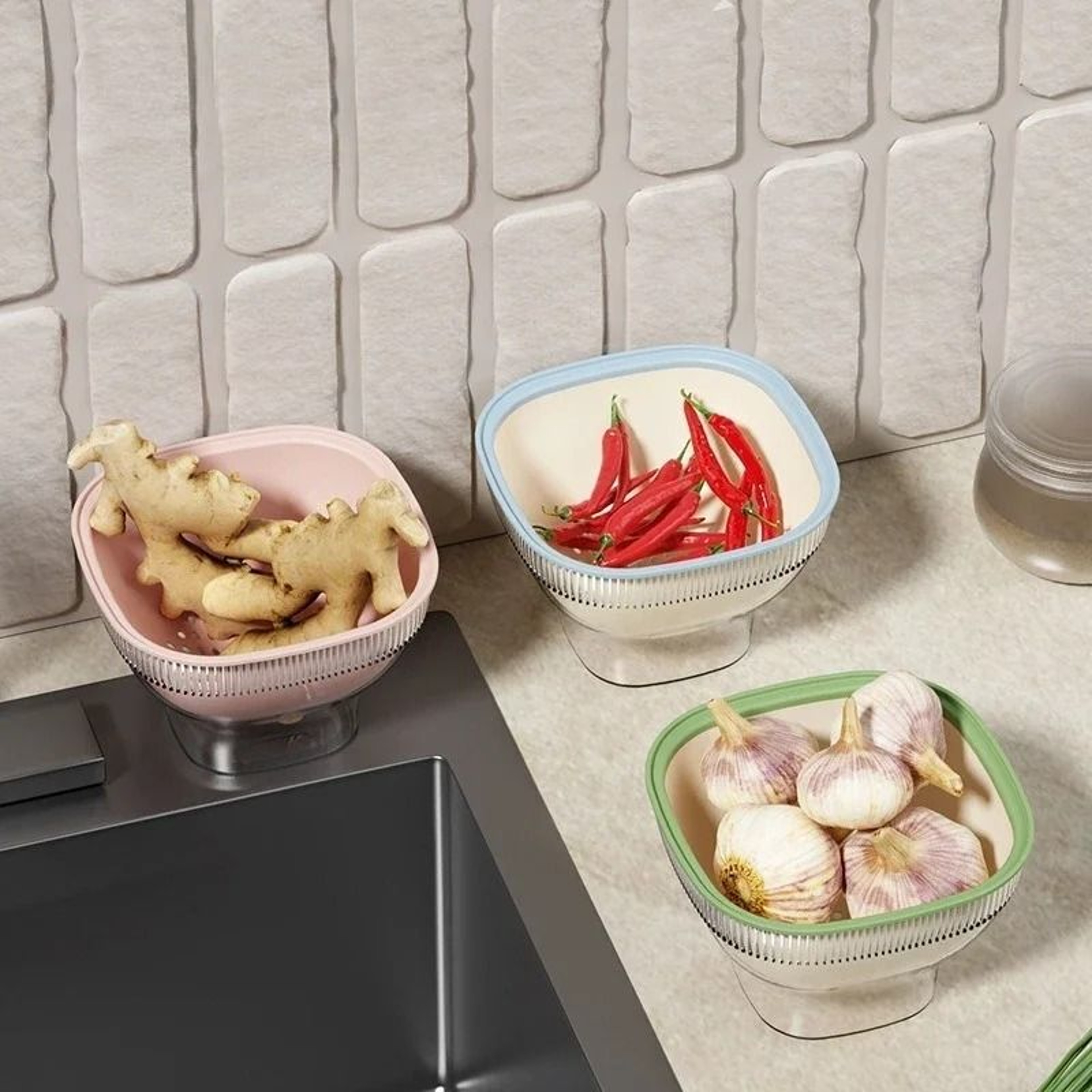 DoubleLayer Kitchen Drain Basket And HighPerformance Dustproof Fruit Vegetable Storage System 2