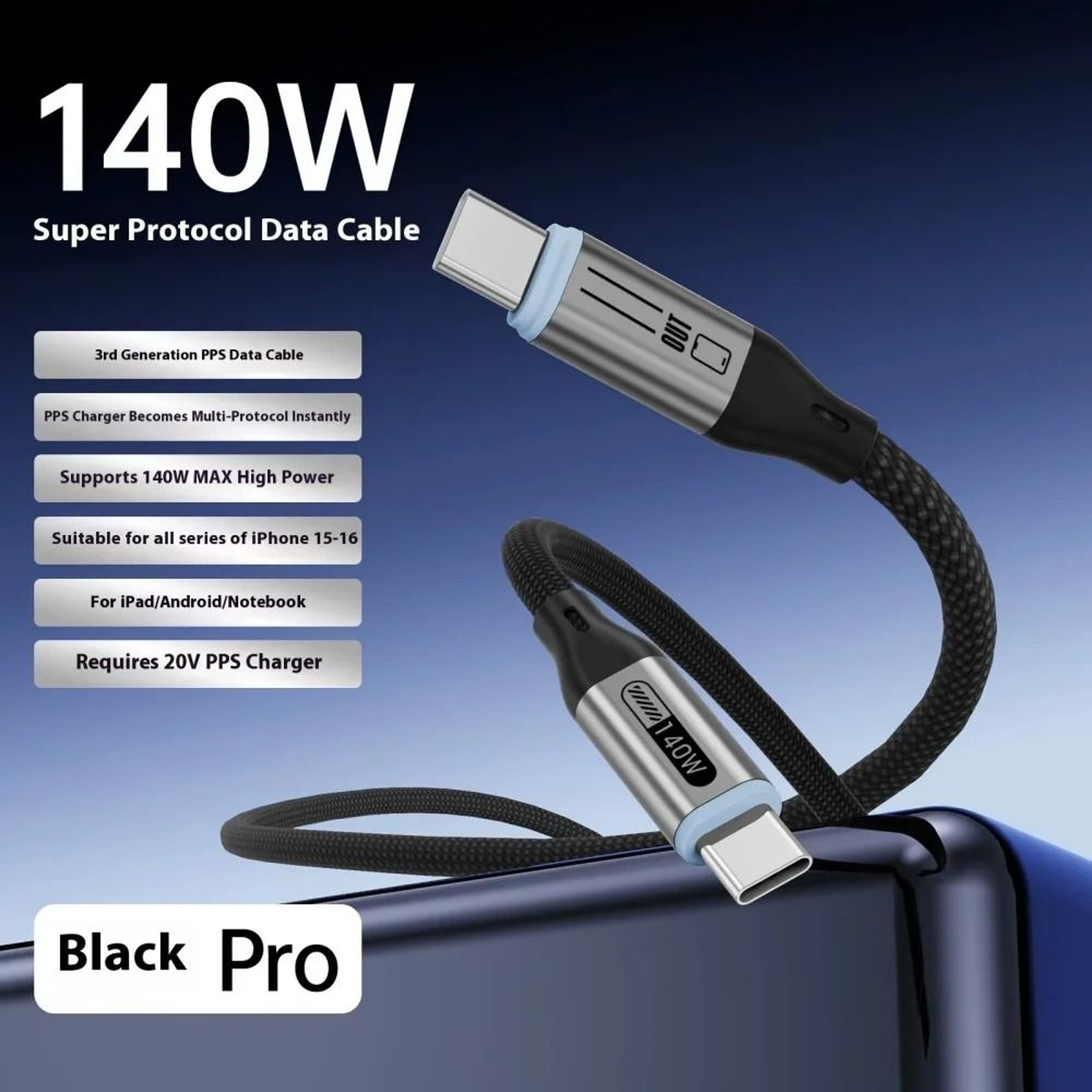 140W USB C To USB C HighSpeed PD Fast Charging Data Cord 0