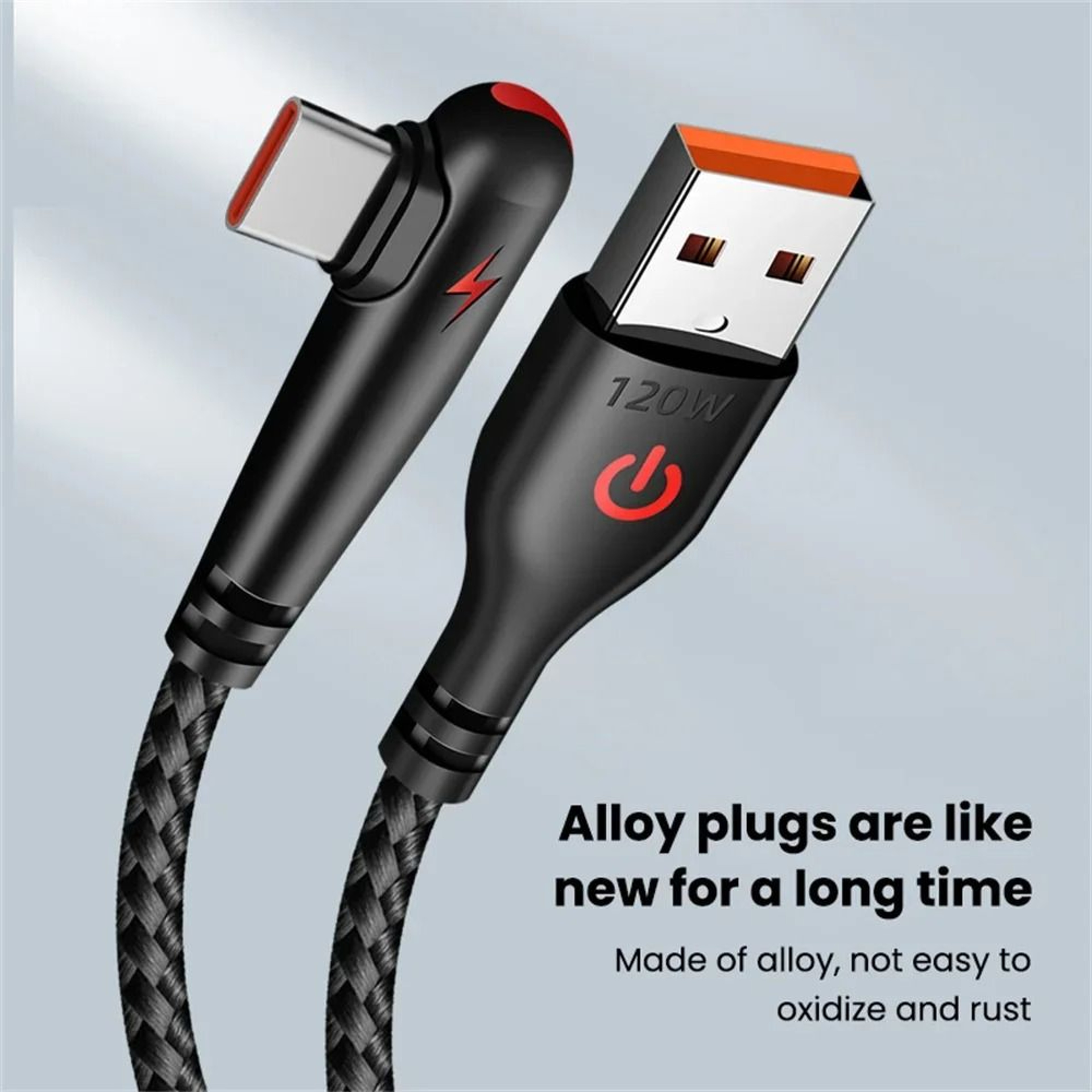 90Degree HighFidelity 120W Super Fast Charging Elbow USBC Data Cord 2