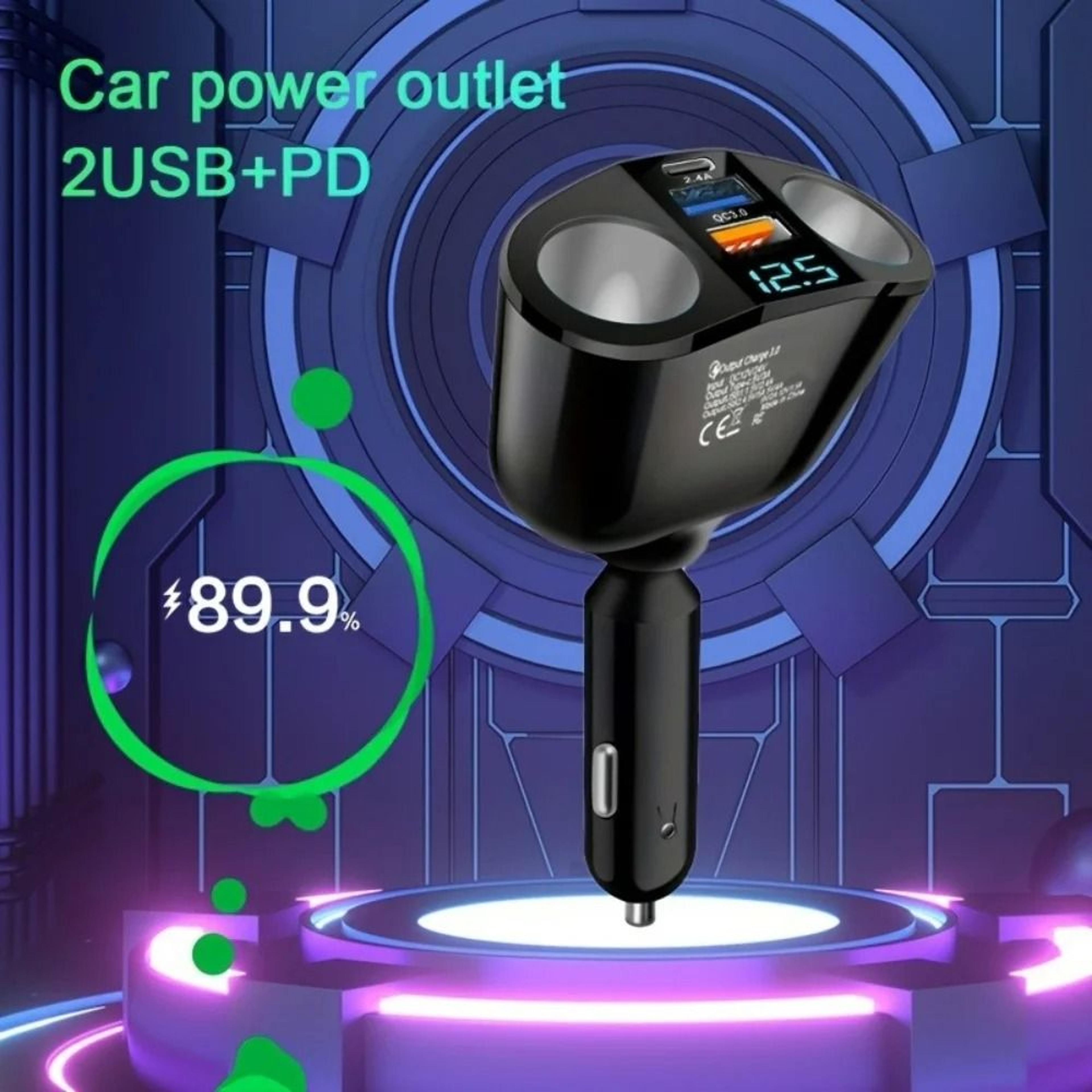 MultiPort Fast Car Charger With Smart Digital Display 1