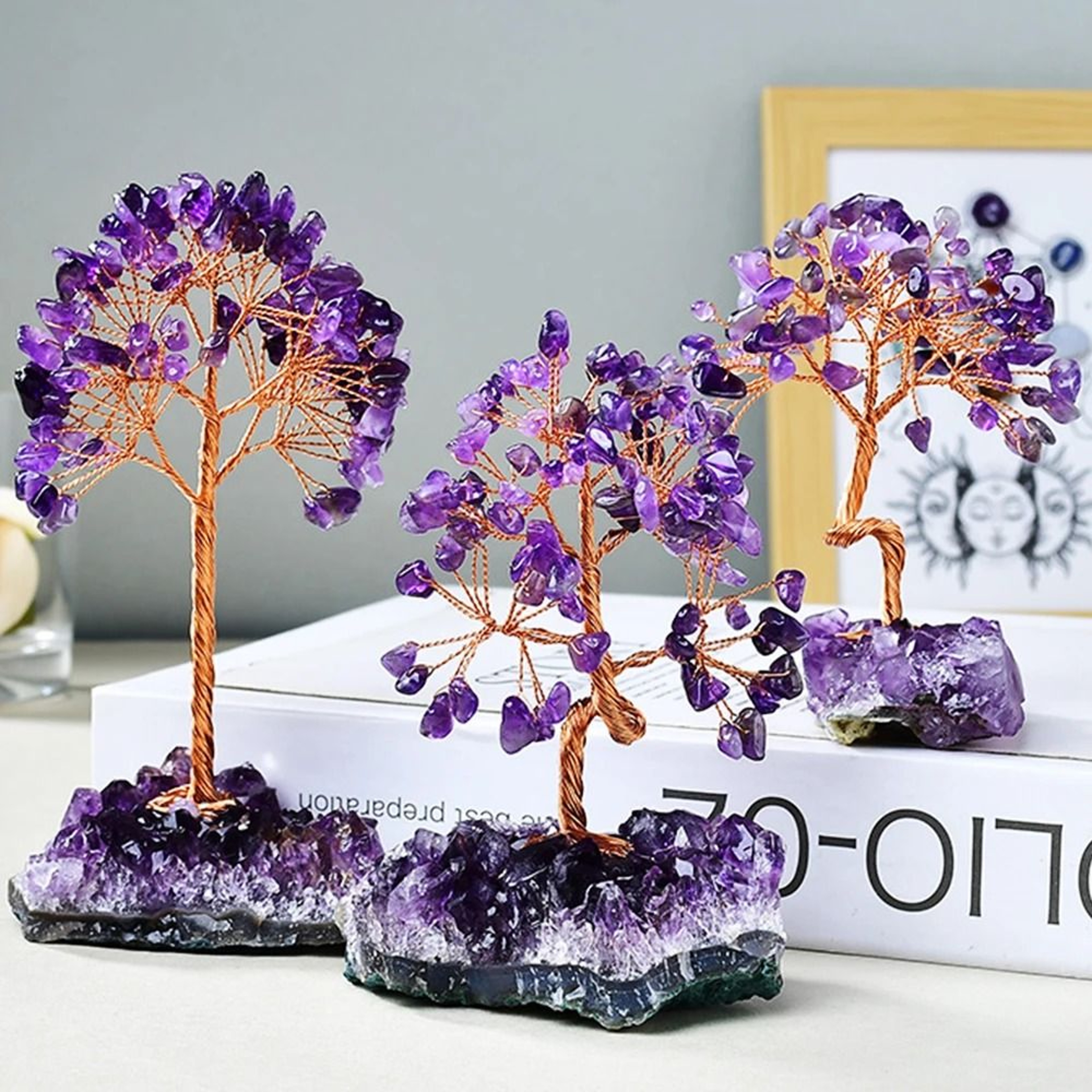 Amethyst Healing Crystals Stones Tree Wire Wrapped For Home Decor 0
