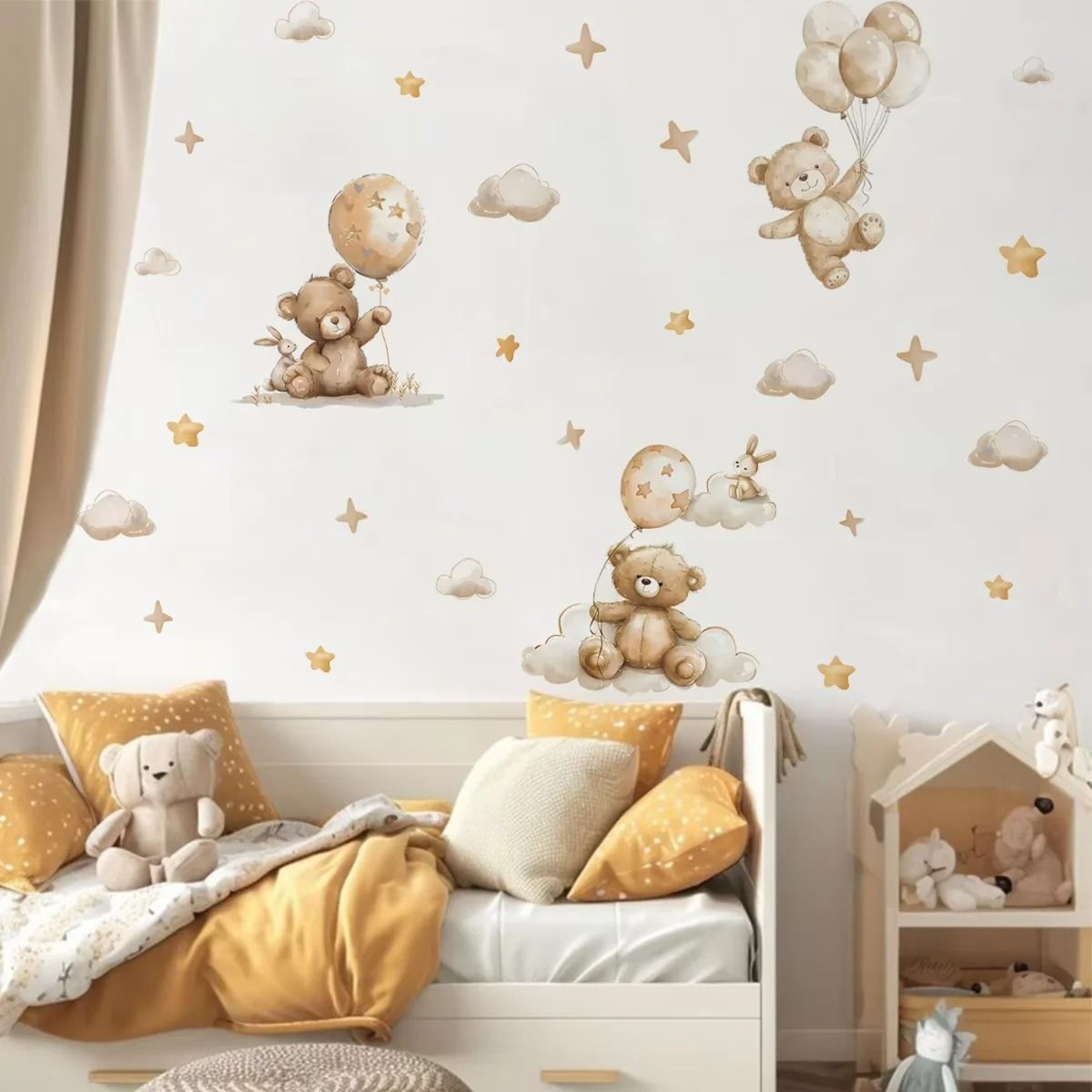 Pink Cartoon Bear With Floating Balloons Wall Stickers For Kids  Nursery 5