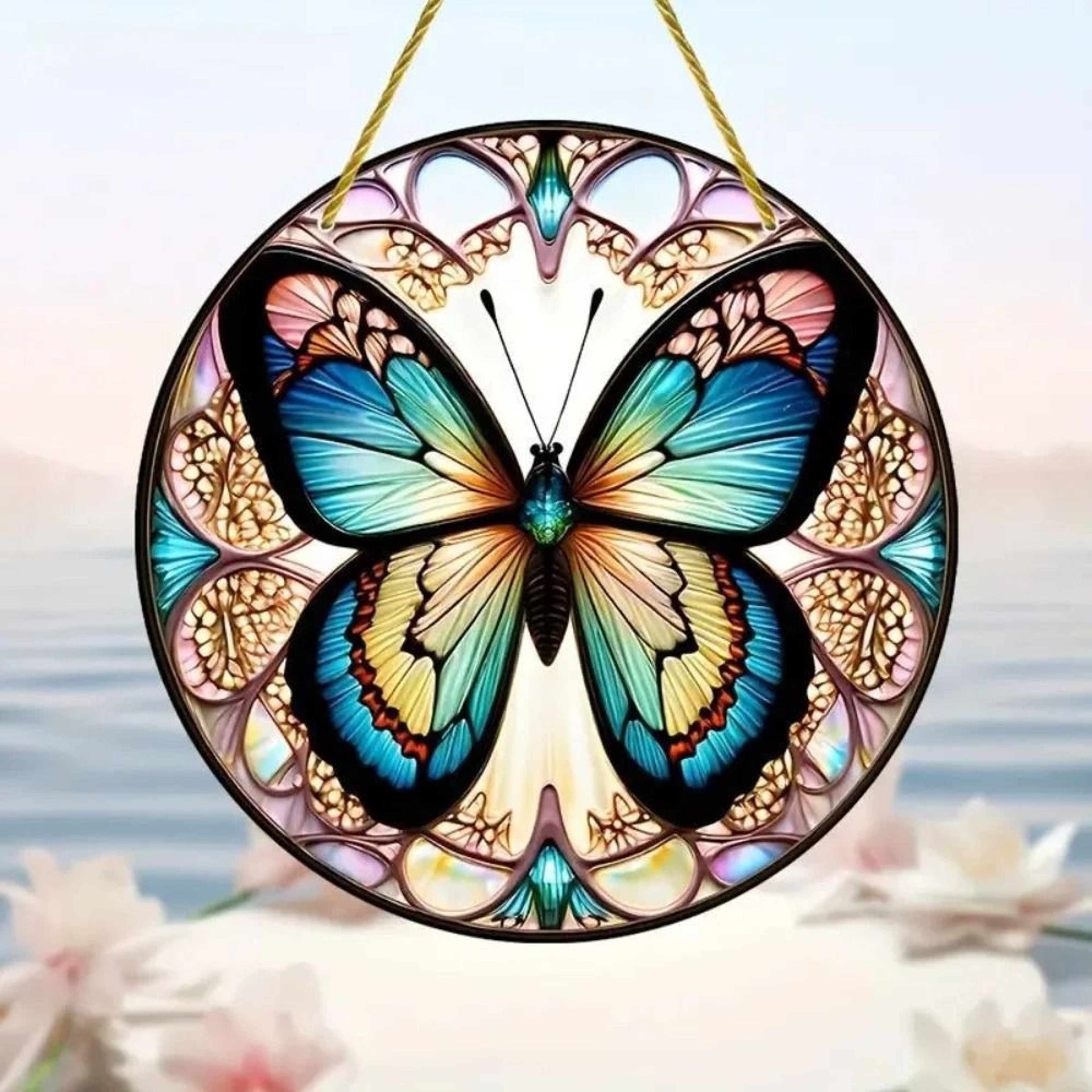 Butterfly Stained Glass Style Suncatcher  Round Acrylic Window Art  Wall Decor 15