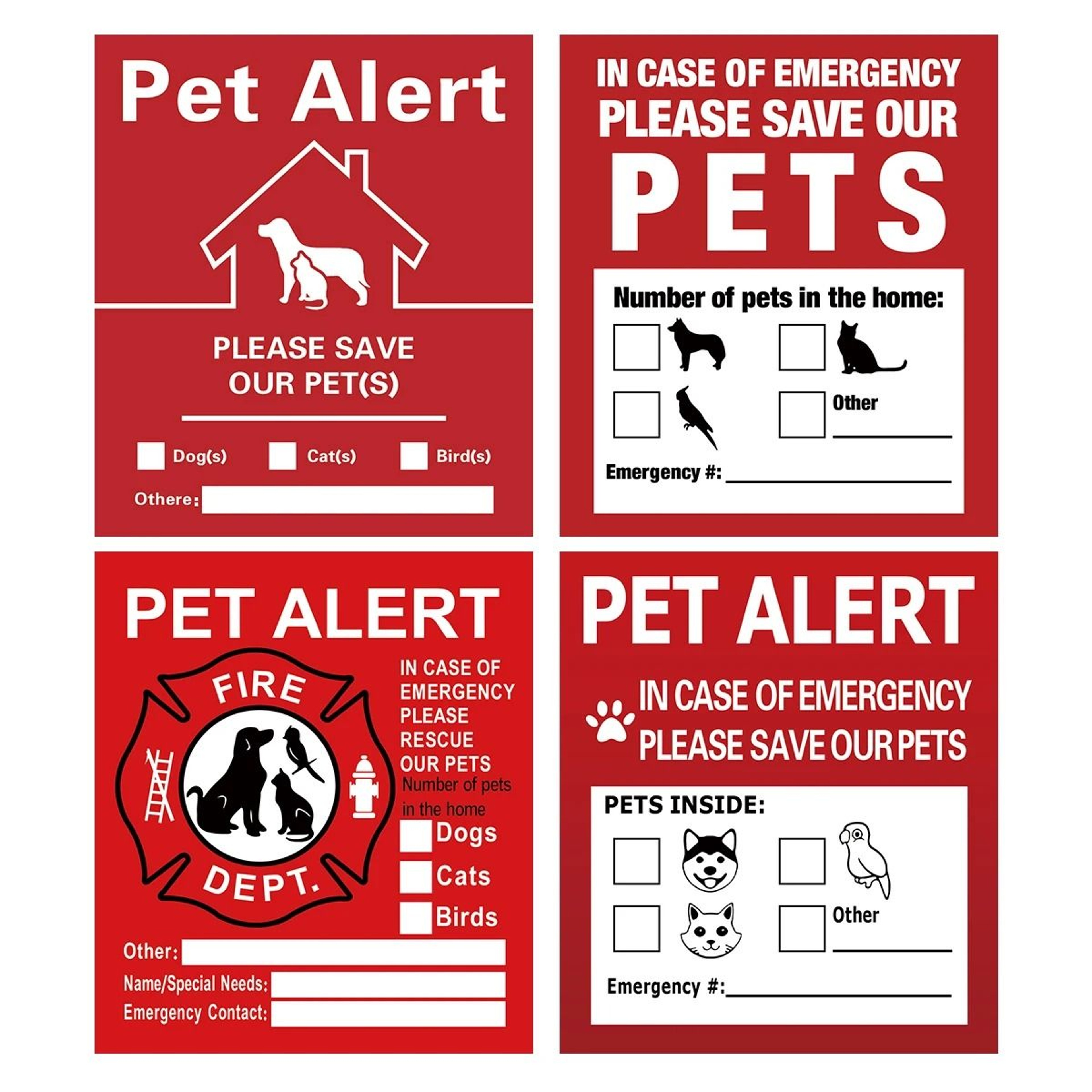 Pet Alert Emergency Window Decals  Static Cling Save Our Pets Stickers 4Pack 0