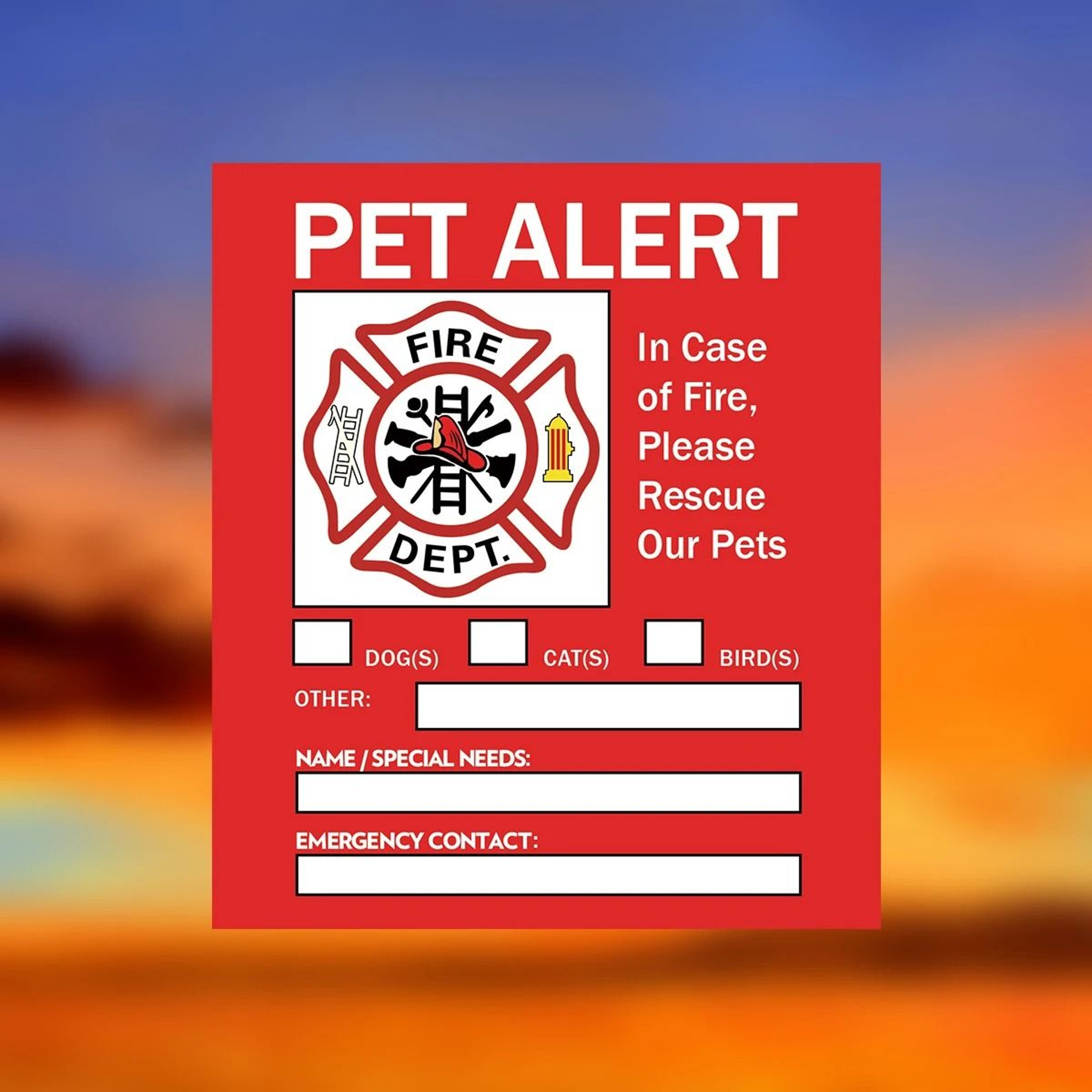 Pet Alert Emergency Window Decals  Static Cling Save Our Pets Stickers 4Pack 12