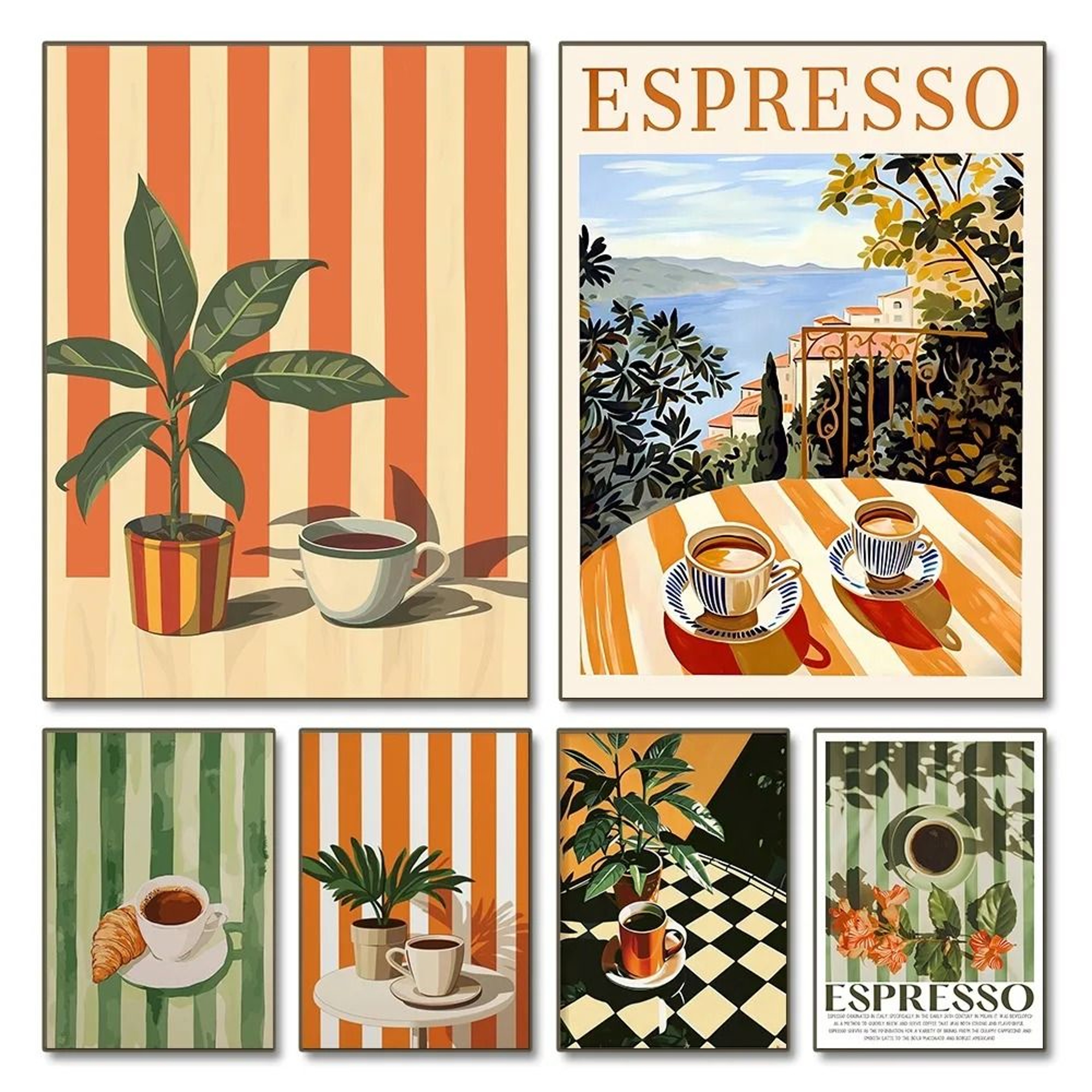 Retro Coffee Stripes Canvas Print  Minimalist Kitchen  Restaurant Wall Art 0