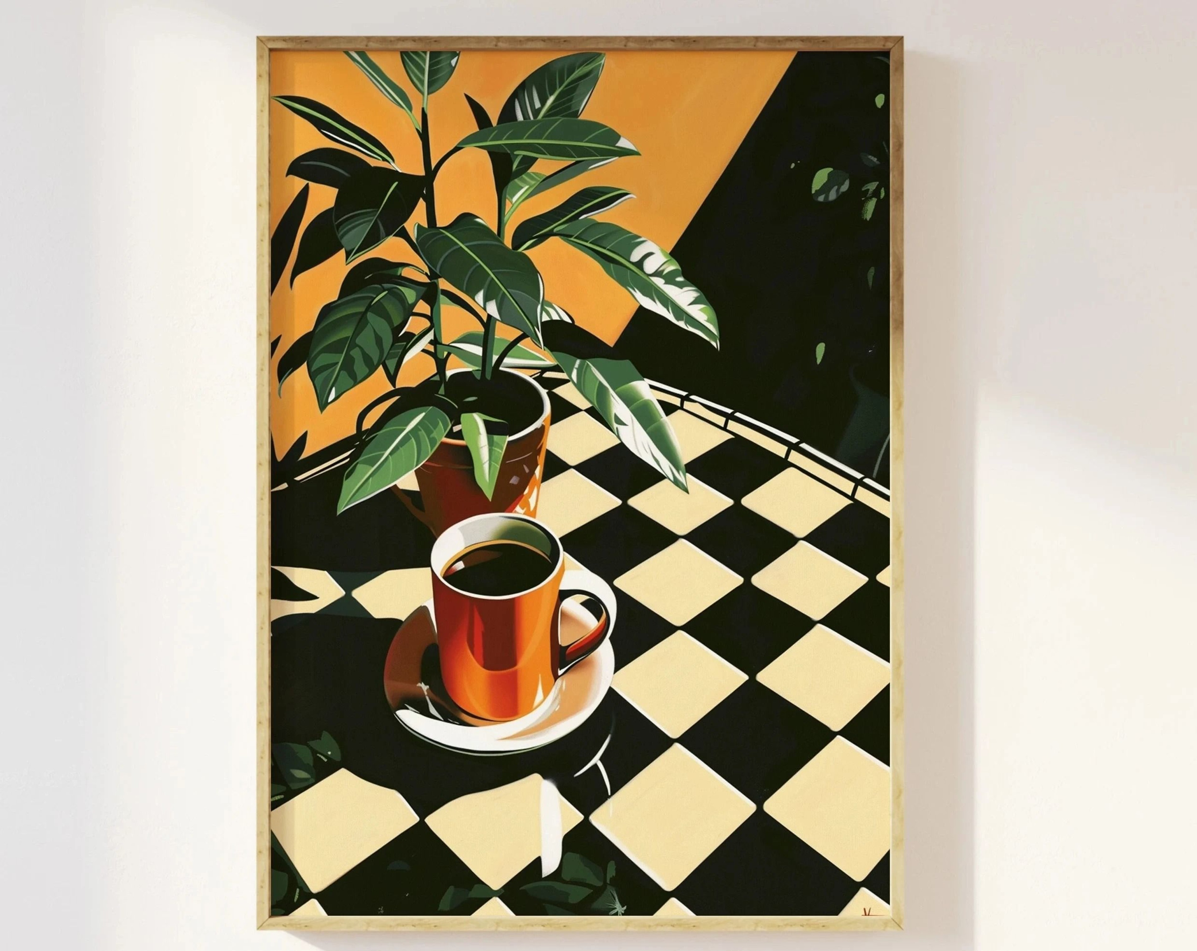 Retro Coffee Stripes Canvas Print  Minimalist Kitchen  Restaurant Wall Art 10
