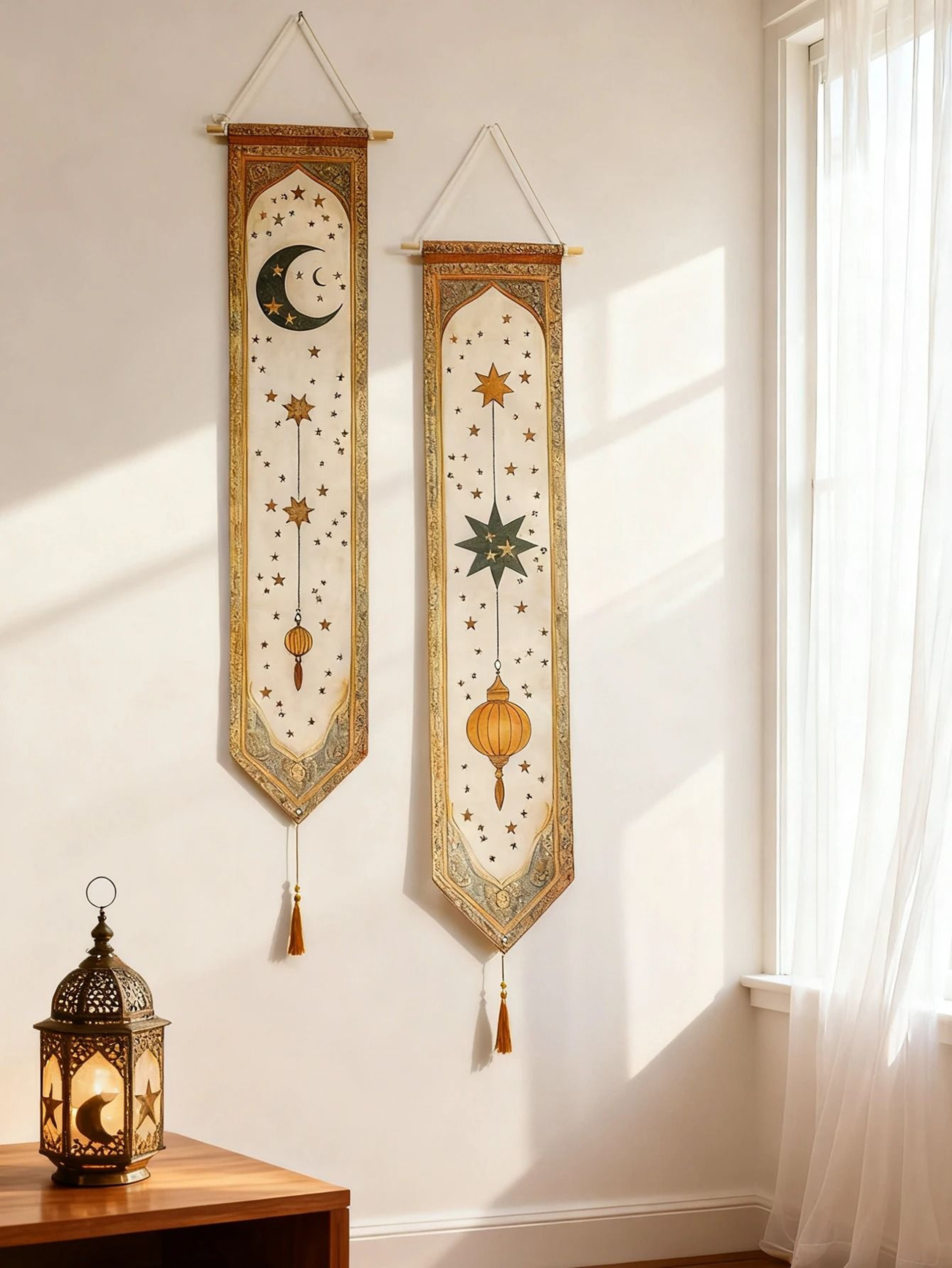 Islamic Ramadan Wall Banner  Moon  Star Eid Mubarak Festival Tapestry 1