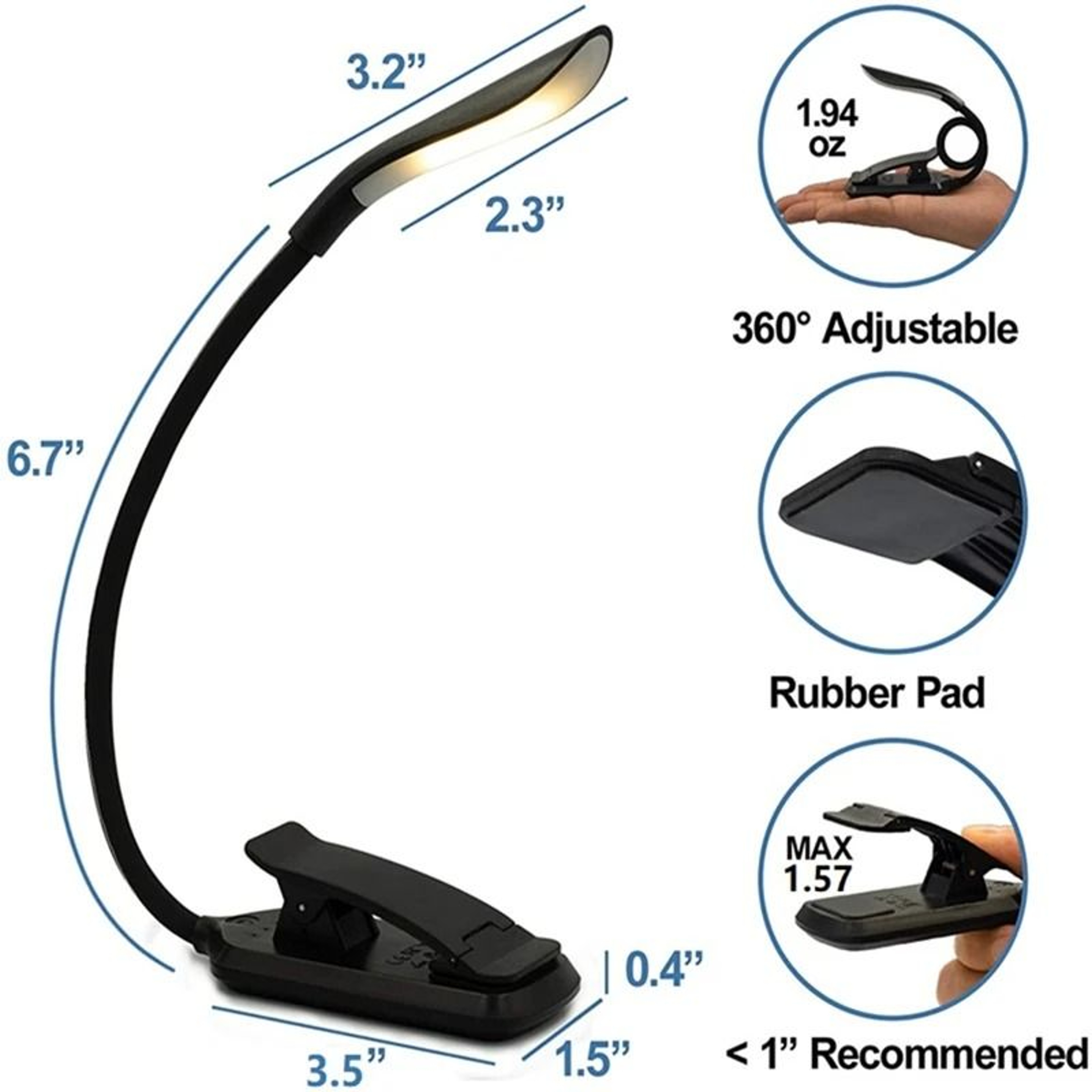 Flexible Mini USB Rechargeable Book Light  Portable LED Night Reading Lamp 4