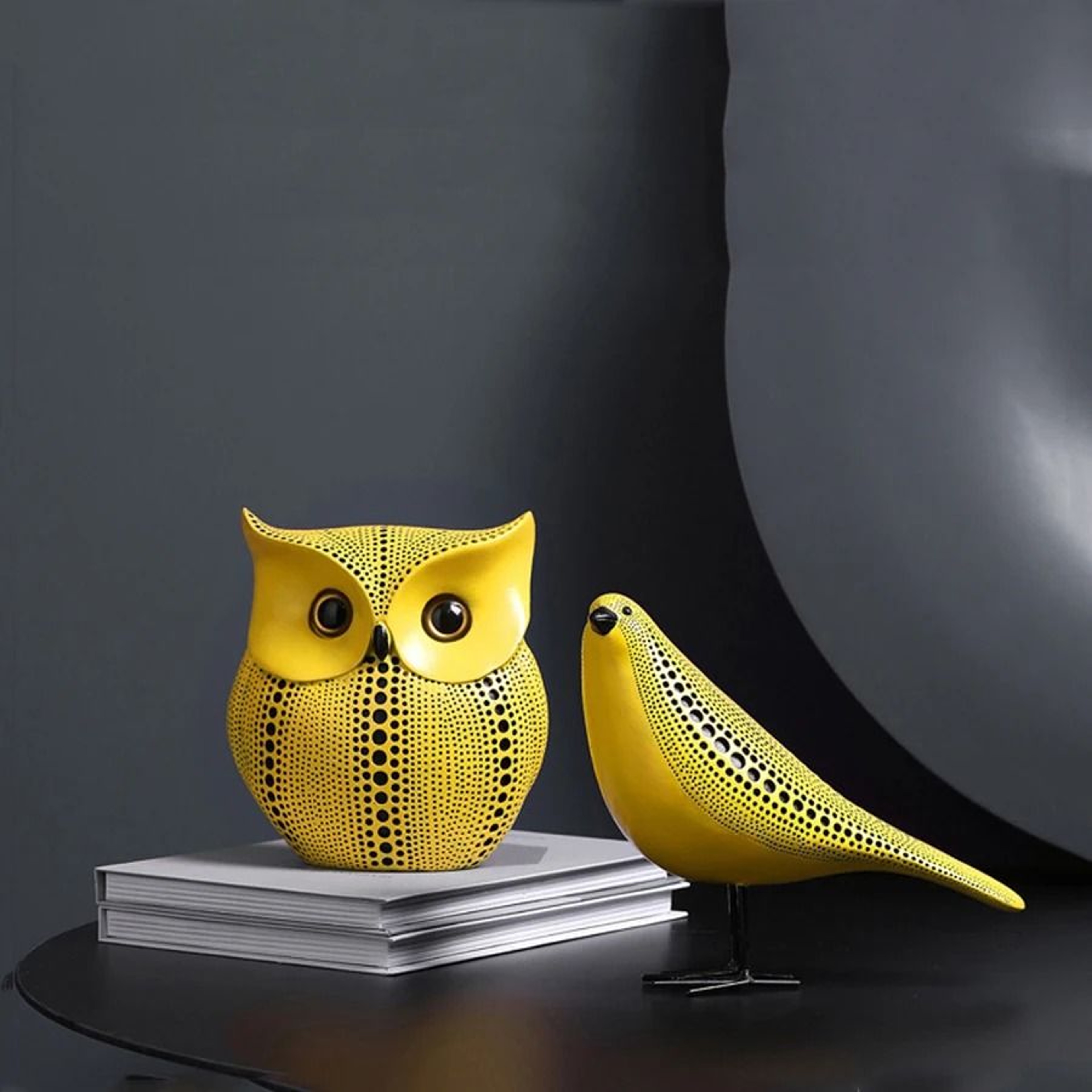 Modern Yellow Wave Point Art Statues  Whimsical Animal  Pumpkin Desktop Sculptures 4