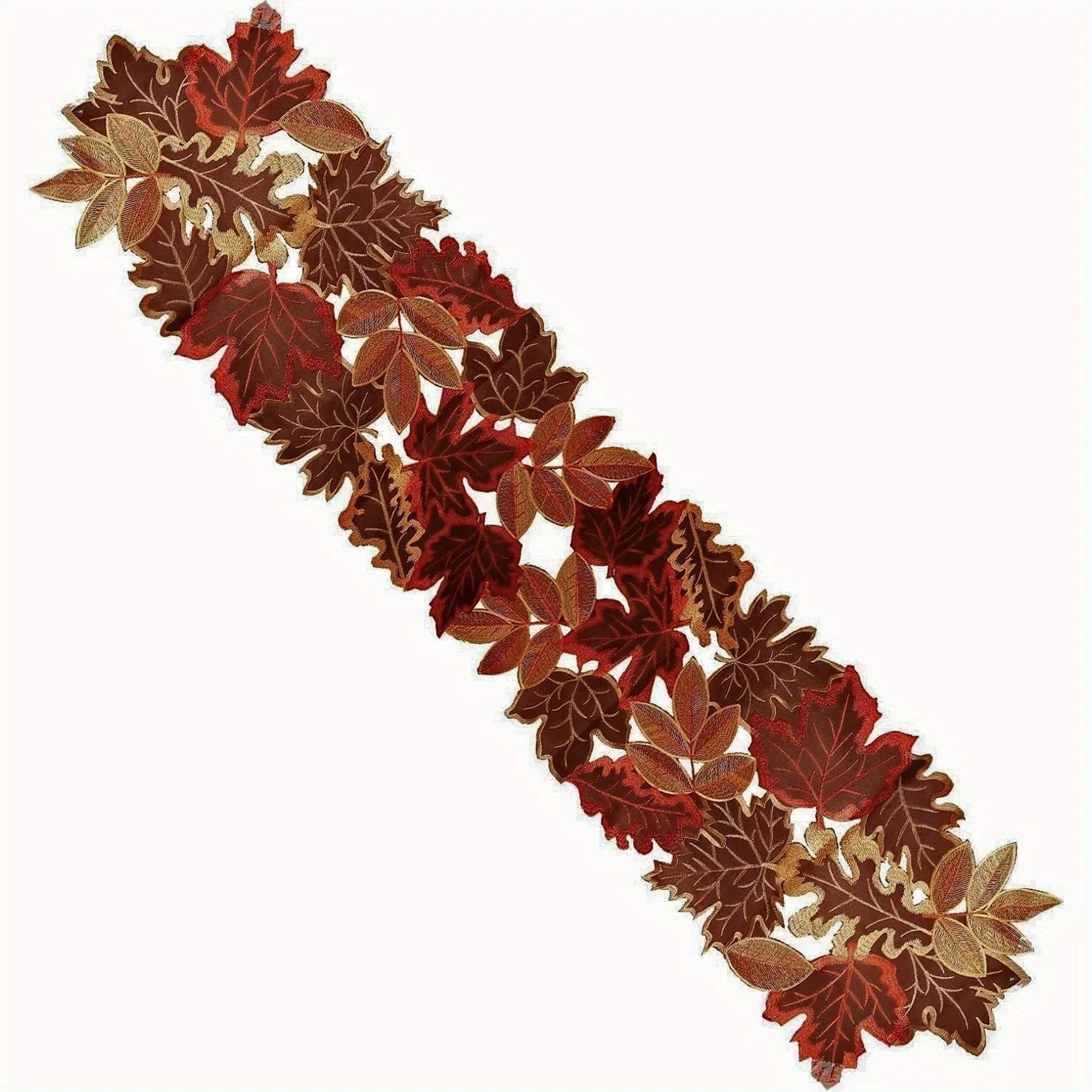 Embroidered Autumn Maple Leaf Table Runner  Flocked Brown Farmhouse Decor 8