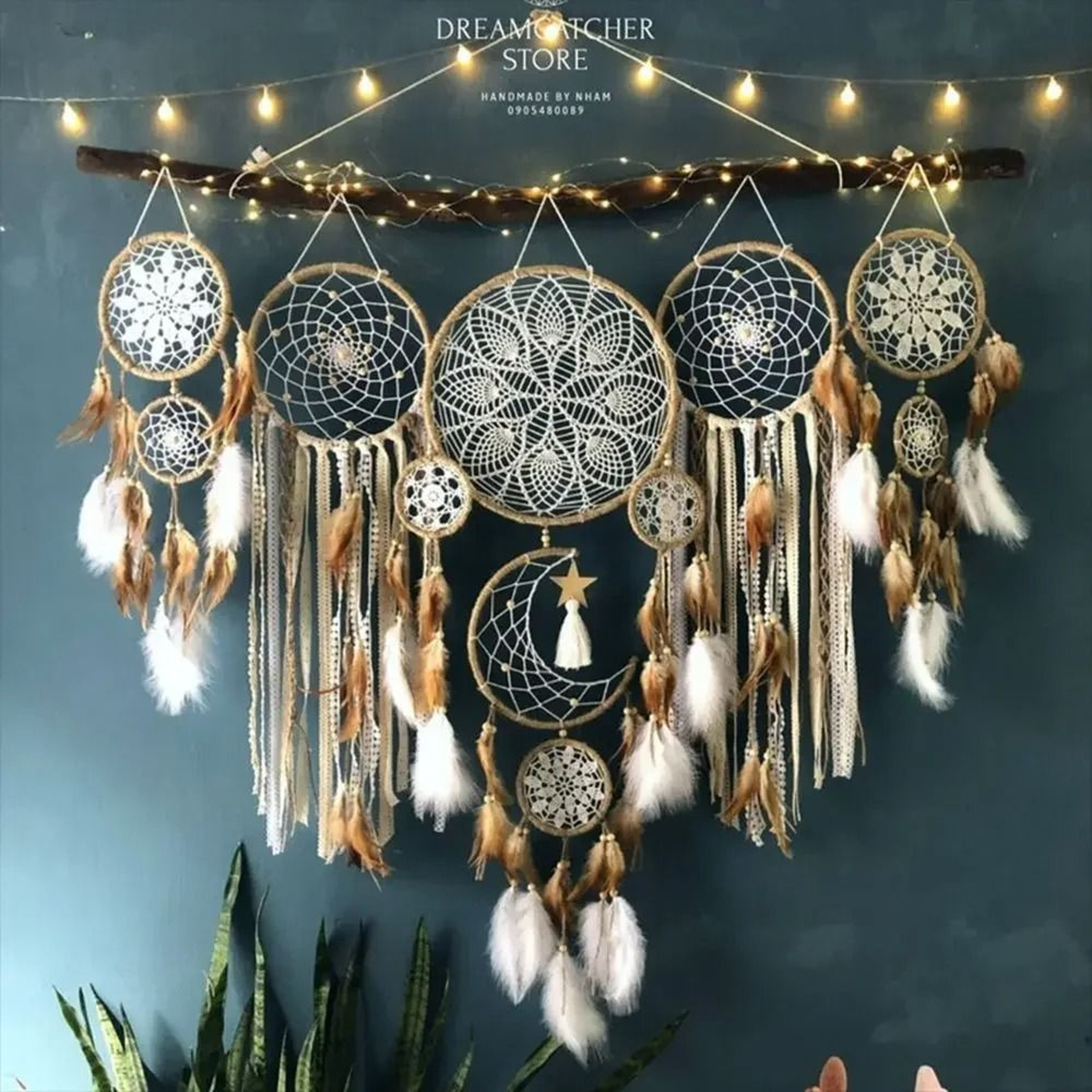 5Piece Celestial Macrame Dream Catcher Set  Boho Moon  Star Wall Hangings 8