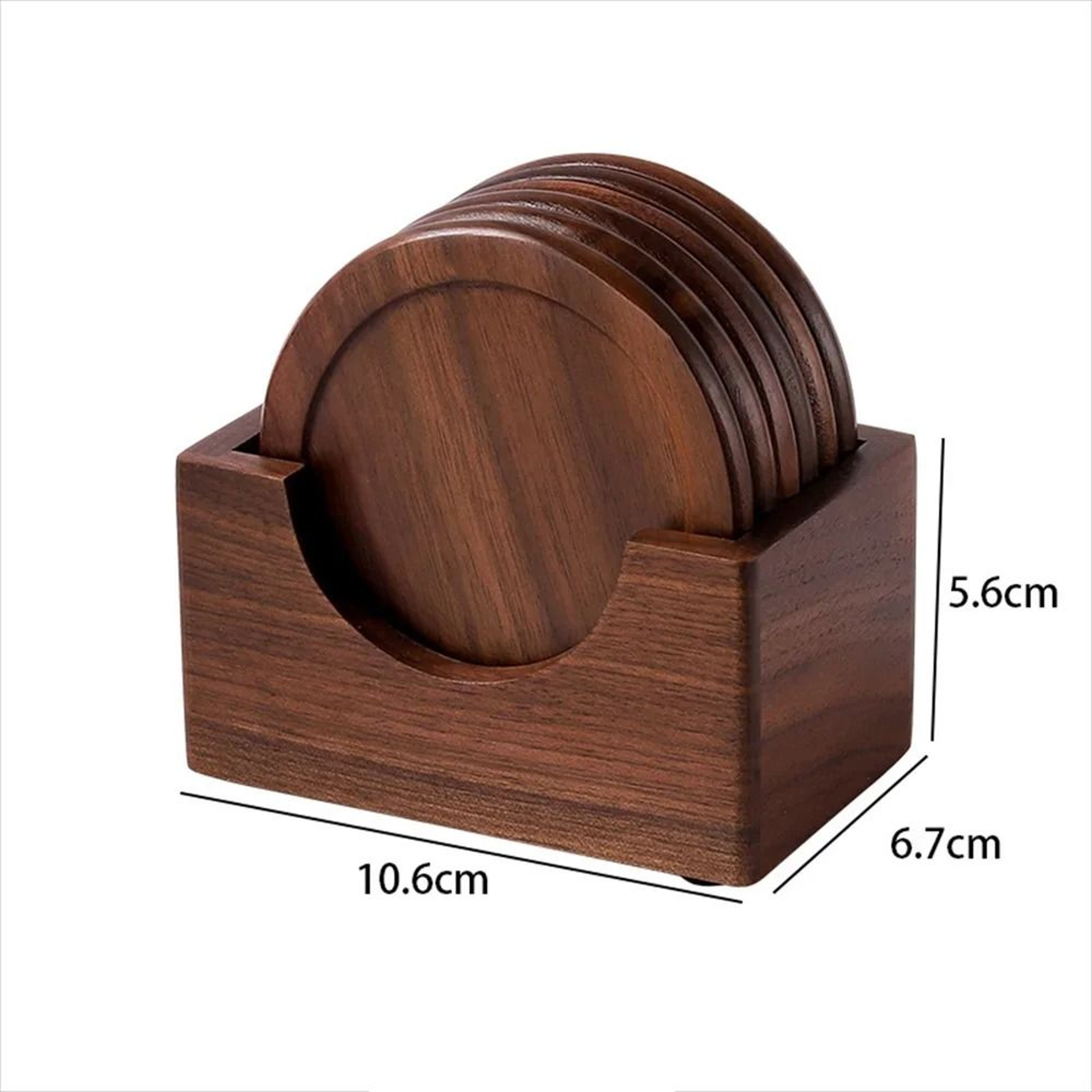 Premium Walnut Wood Coaster Set  6Piece Round Japanese Insulated Beverage Mats 6