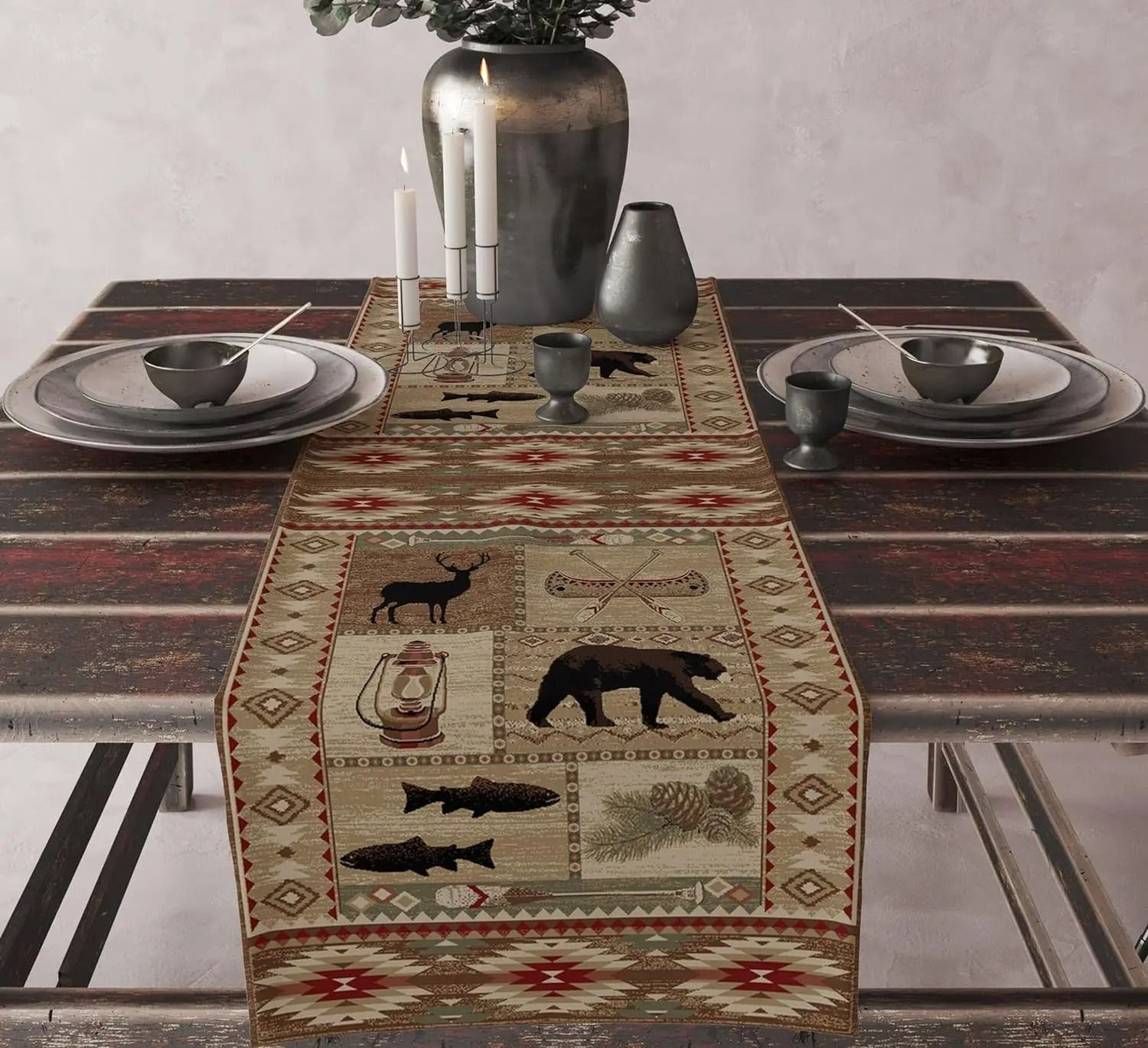 Aztec Ethnic Tribal Table Runner  Boho Geometric Linen Kitchen Decor 15