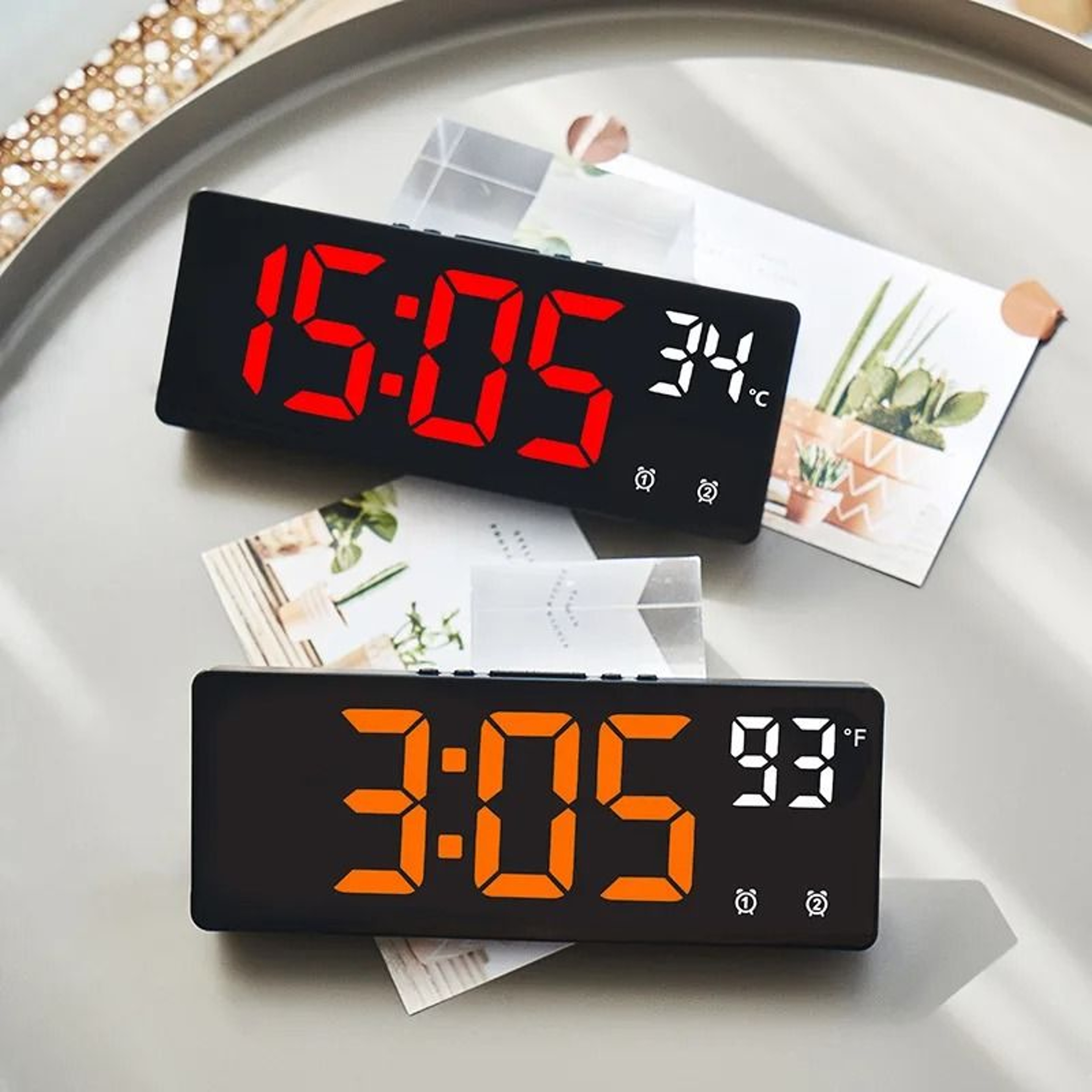 Intelligent LED Digital Alarm Clock  Voice Control  Temperature Display Desktop Table Clock 0