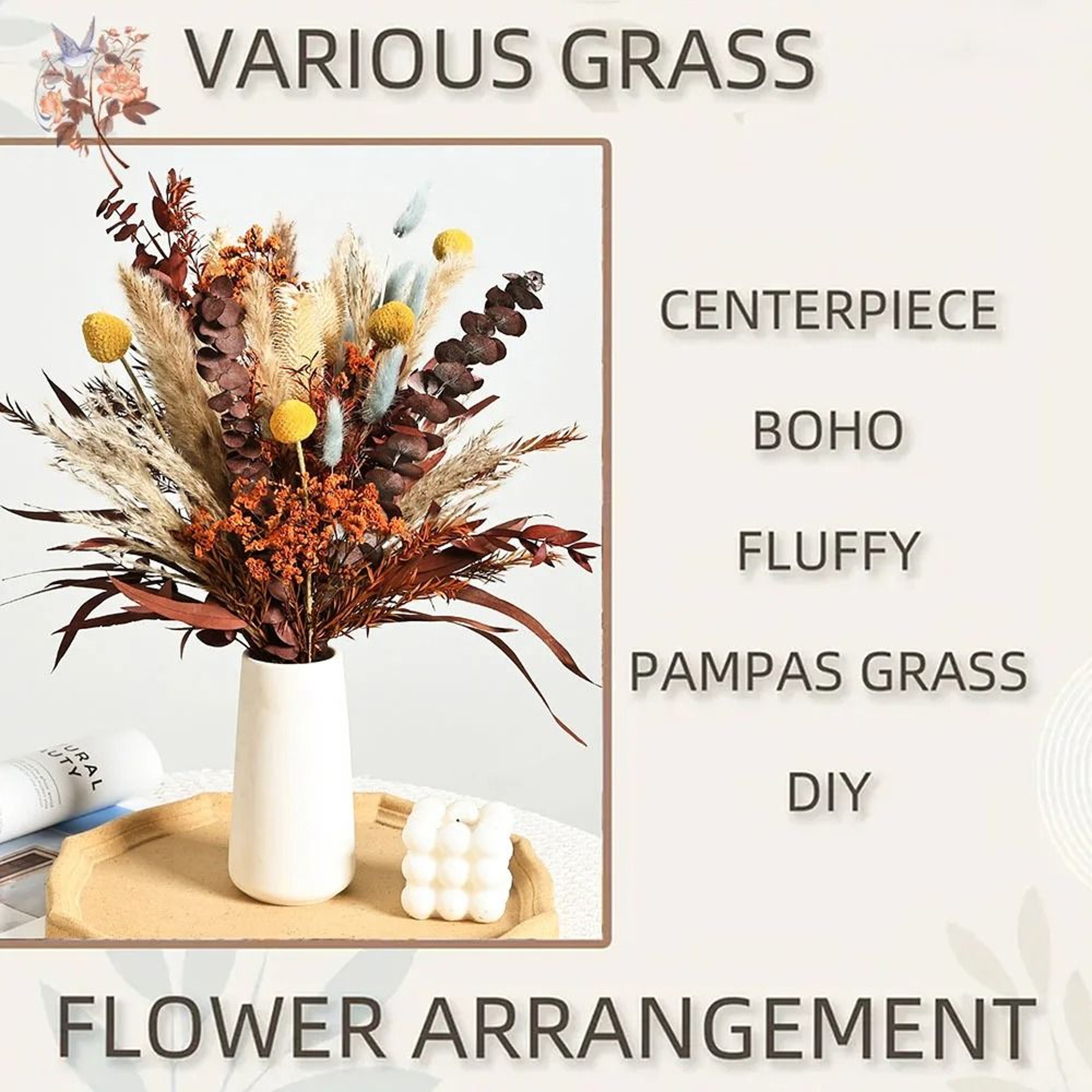 40pcs Preserved Orange Eucalyptus  Pampas Bouquet  Tropical Boho Fall Wedding Arrangement  Modern H 4