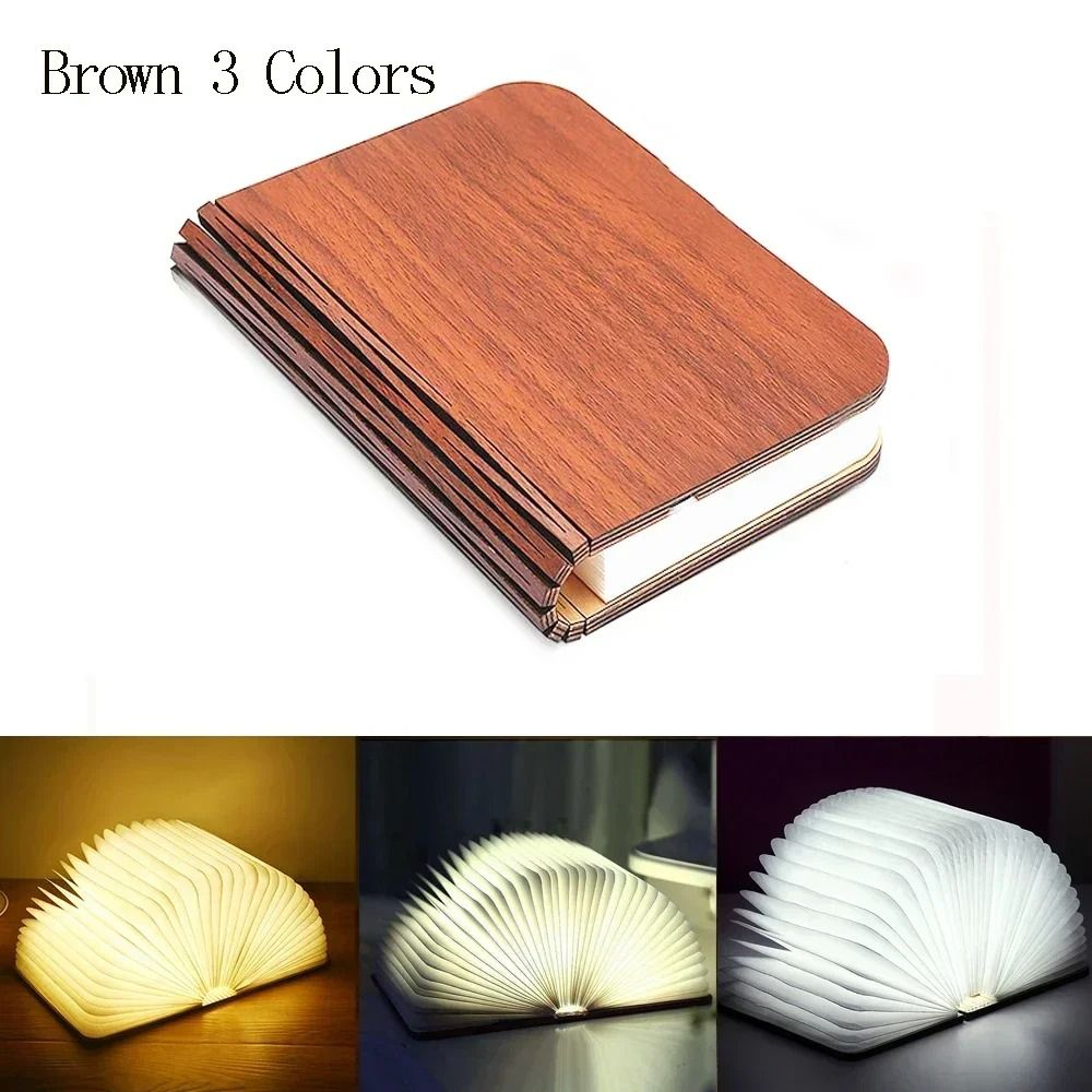 3D Folding Creative LED Book Light  MultiColor RGB Wooden Night Light For Bedroom Desk  Kids Birthd 7