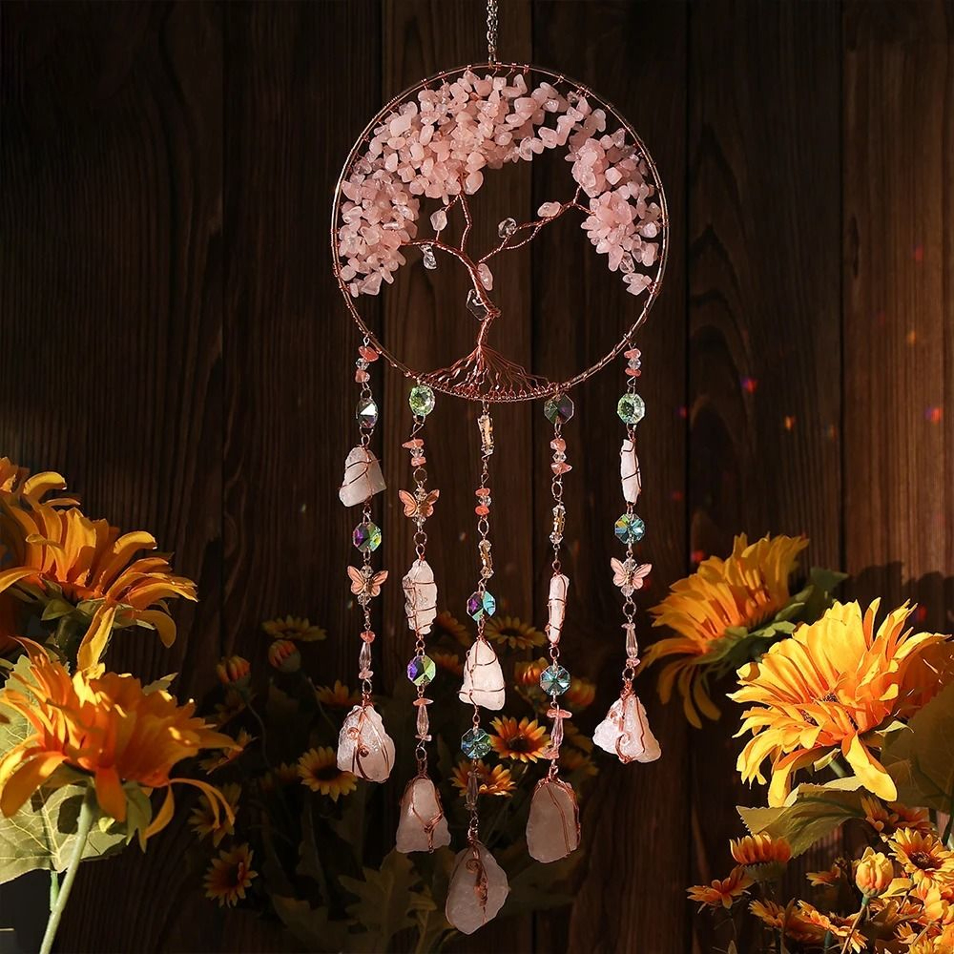 Natural Agate Dream Catcher  Celestial Moon Star  Sun Crystal Wall Hanging For Garden  Bedroom Deco 2