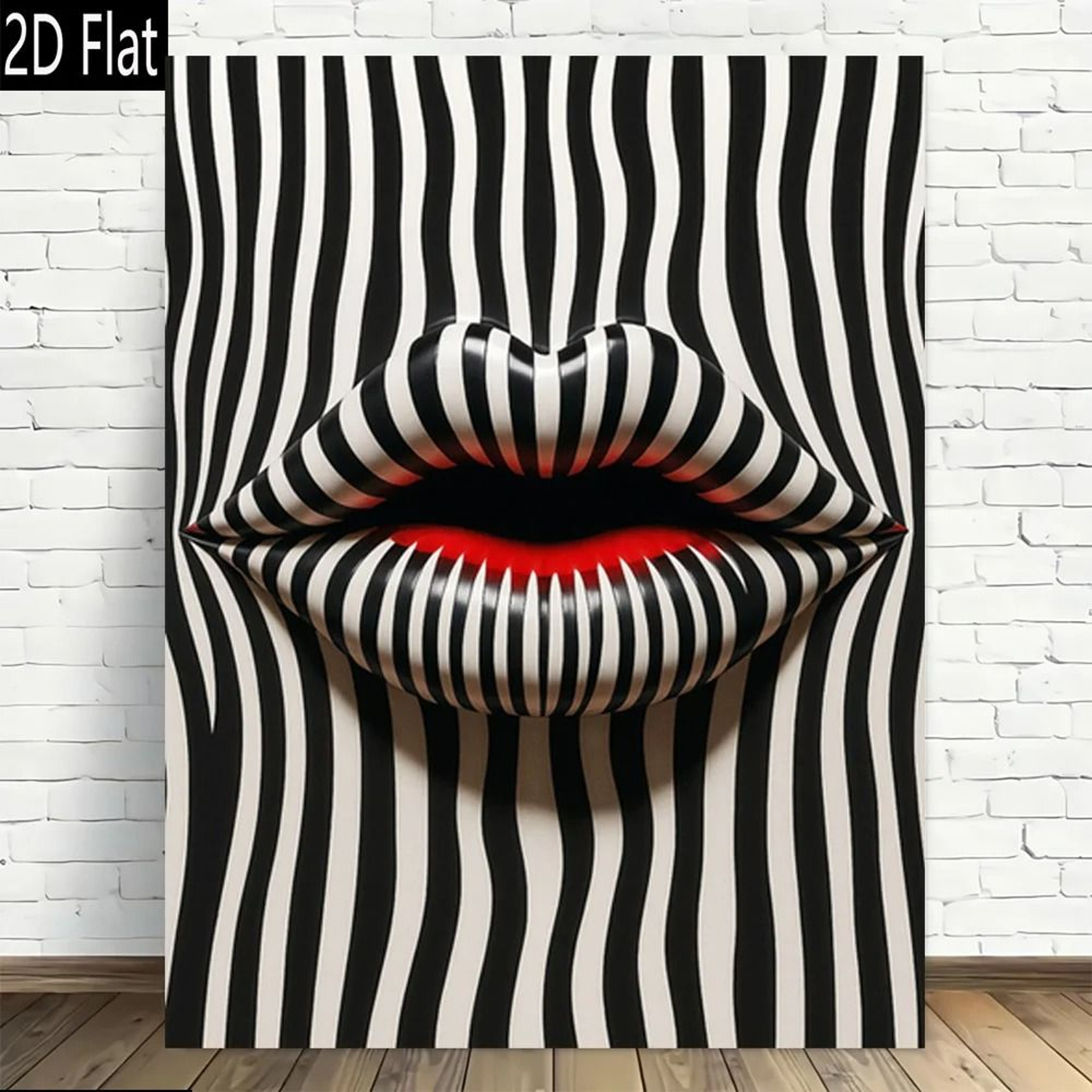 Abstract Striped Lip Canvas Wall Art  Modern Retro Black  White Print For Chic Home  Office Decor 0