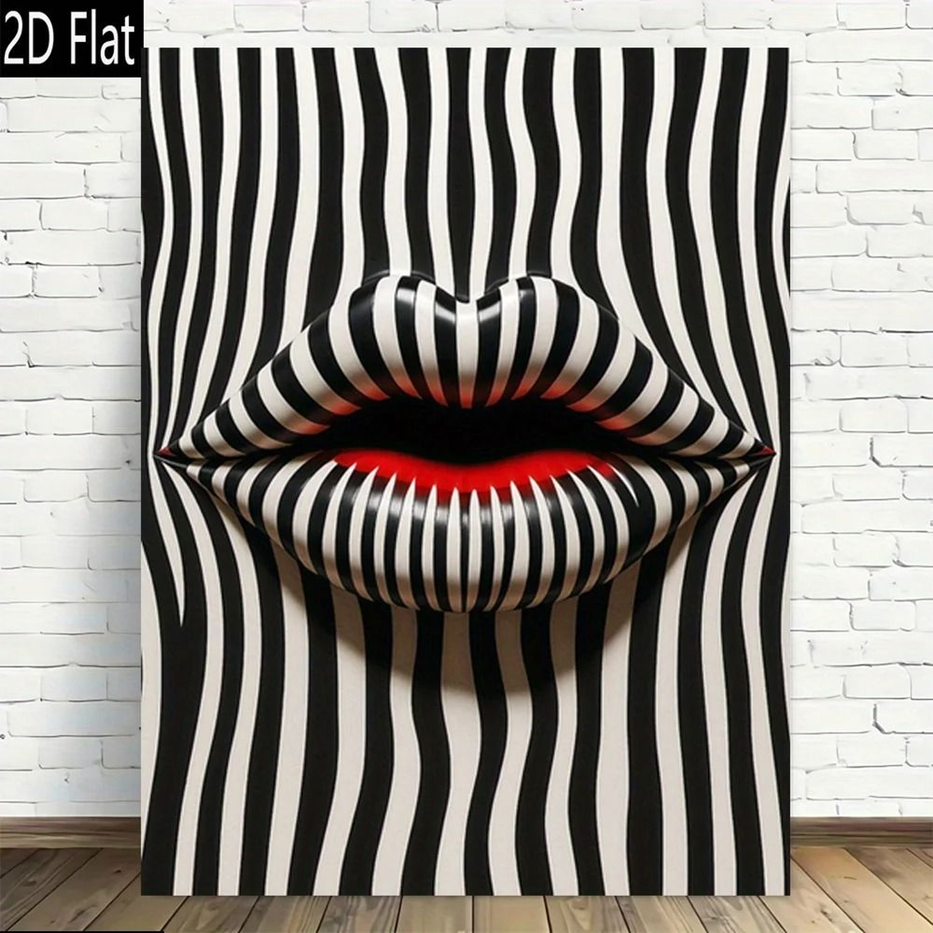 Abstract Striped Lip Canvas Wall Art  Modern Retro Black  White Print For Chic Home  Office Decor 2