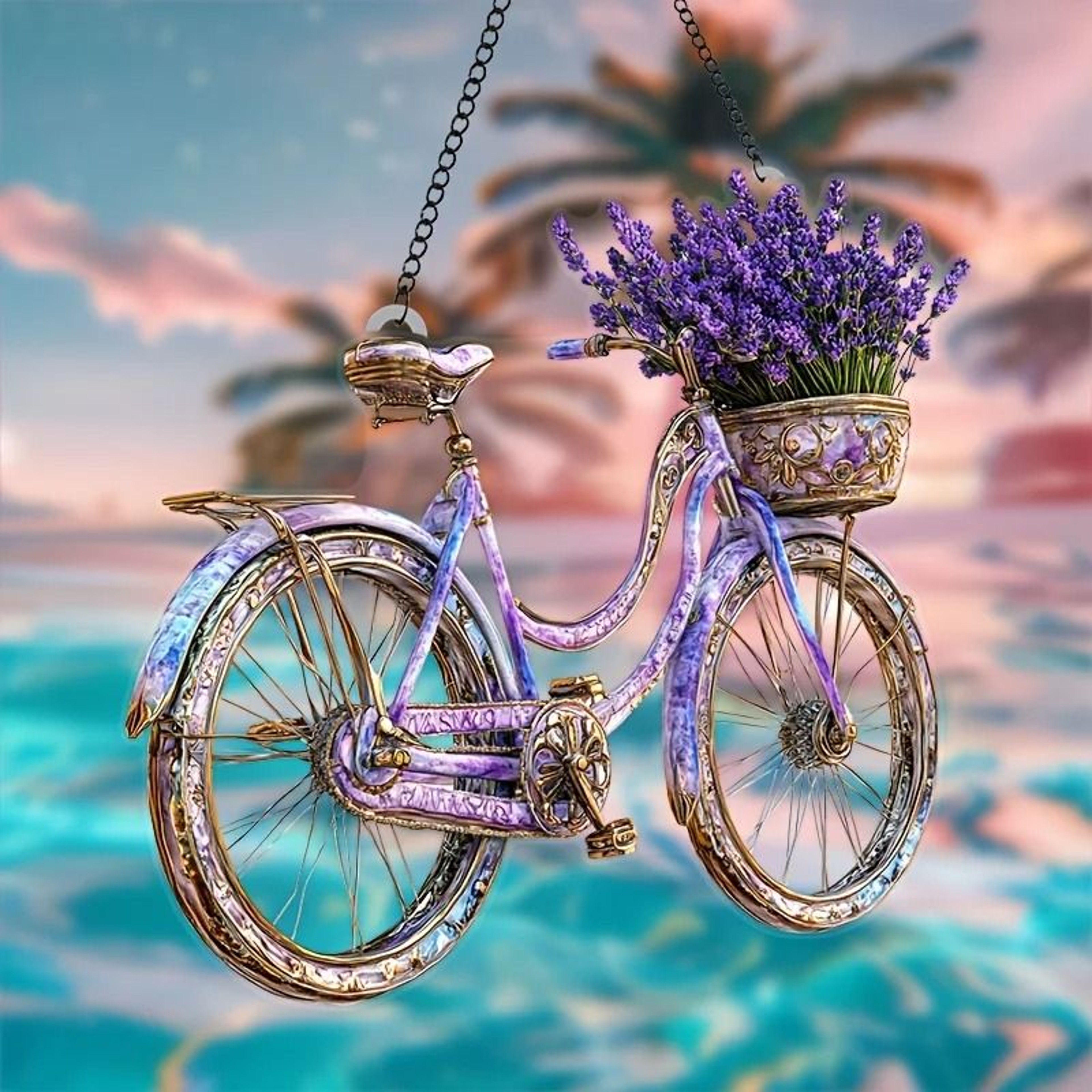 Lavender Bicycle Suncatcher  8 Acrylic Light Catcher  Enchanting Home  Garden Window Decor 2