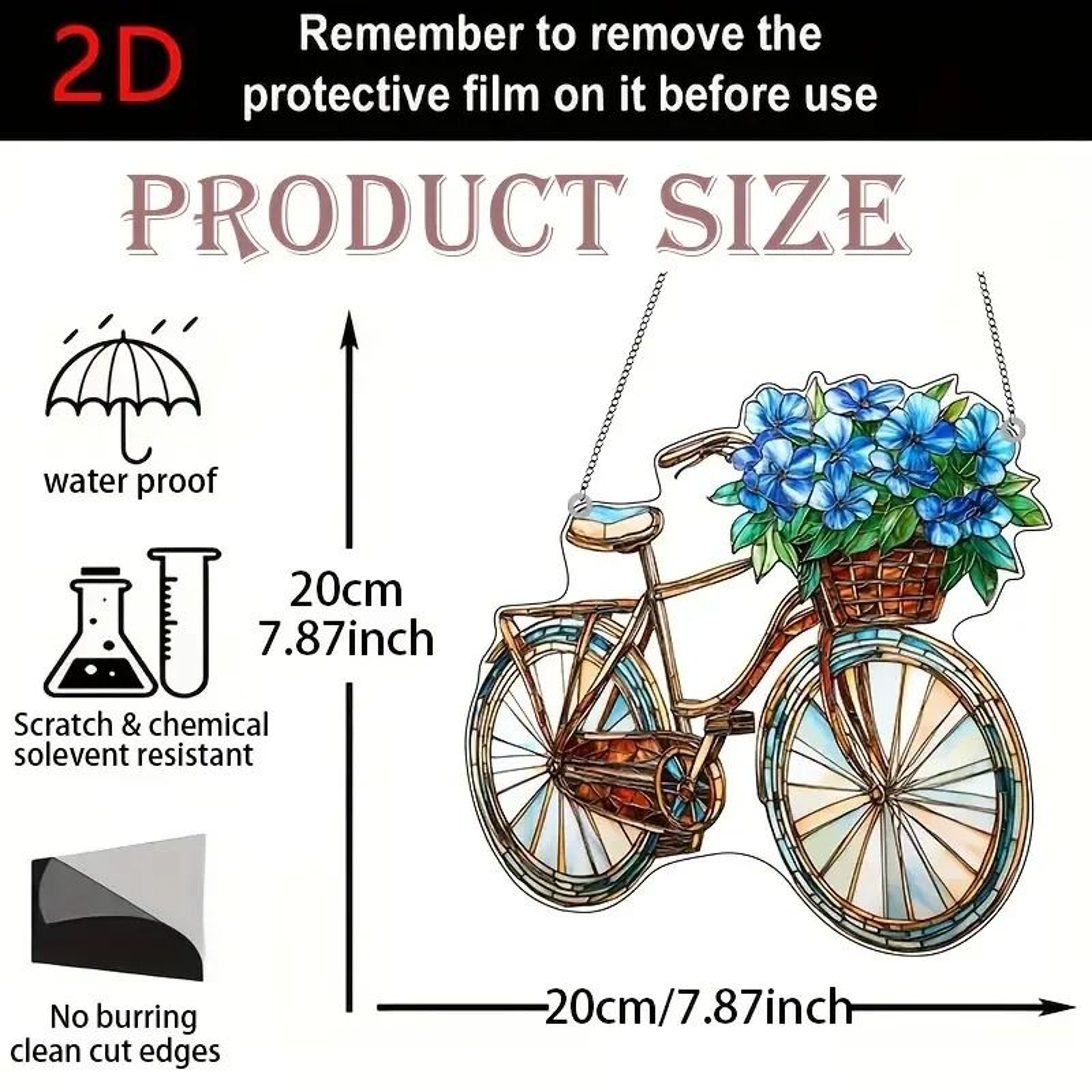 Lavender Bicycle Suncatcher  8 Acrylic Light Catcher  Enchanting Home  Garden Window Decor 5