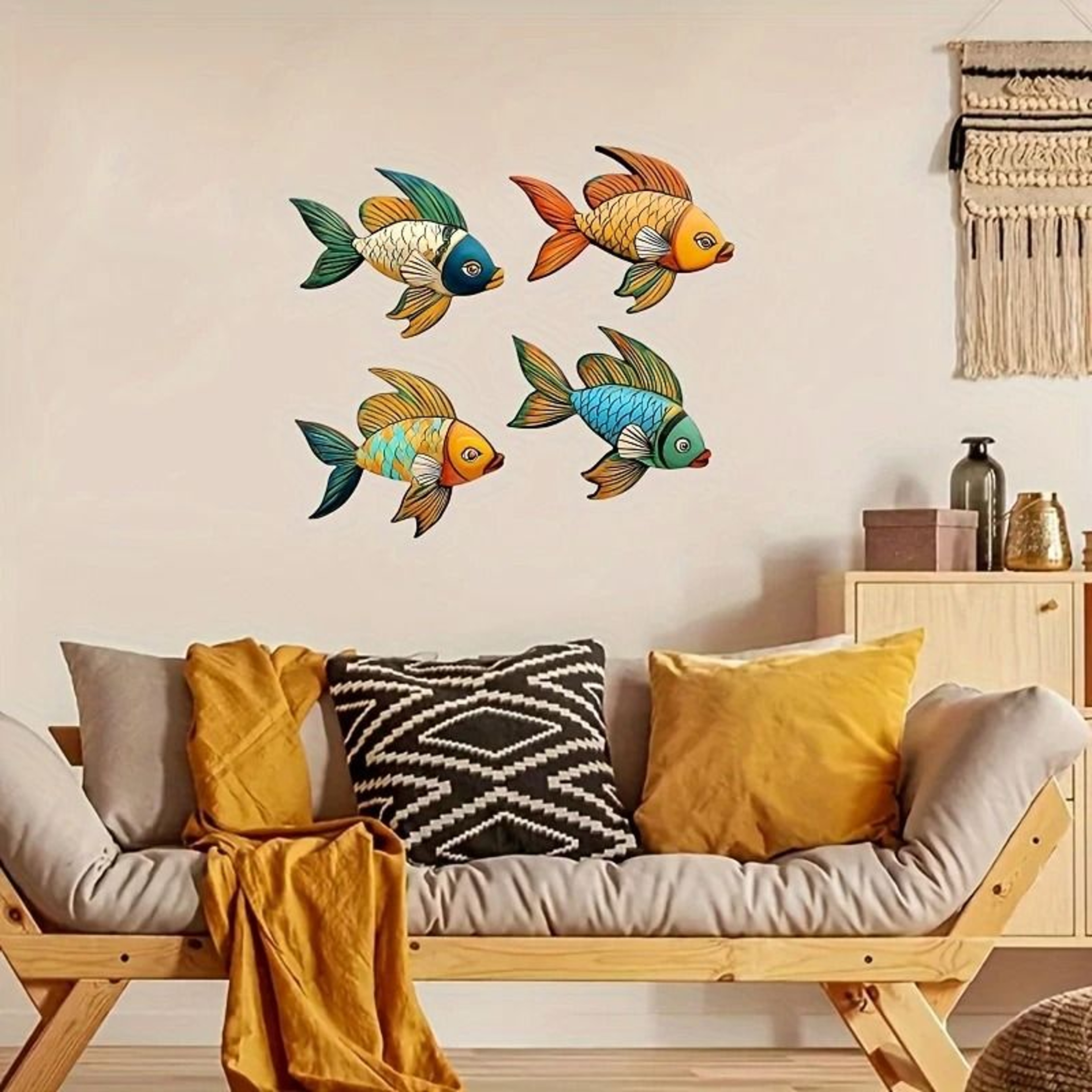 4Pcs Tropical Fish Wooden Wall Art  Rustic Nautical Hanging Decor  Retro Sea Life Ornament For Home 1