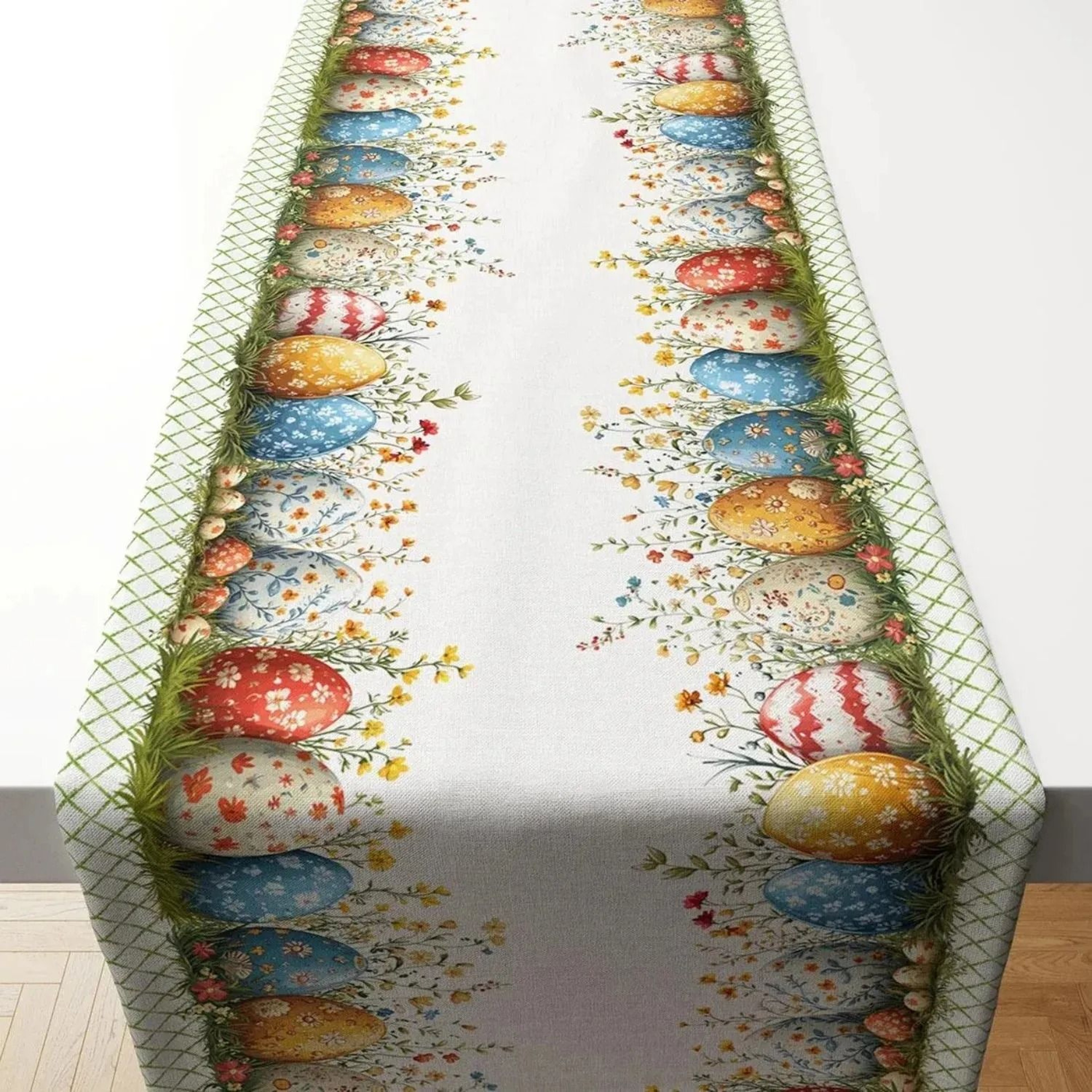 VIKAMA Easter Egg  Plaid Table Runner  Scandinavian Garden Style Decor  Holiday Ambience Home Decor 4