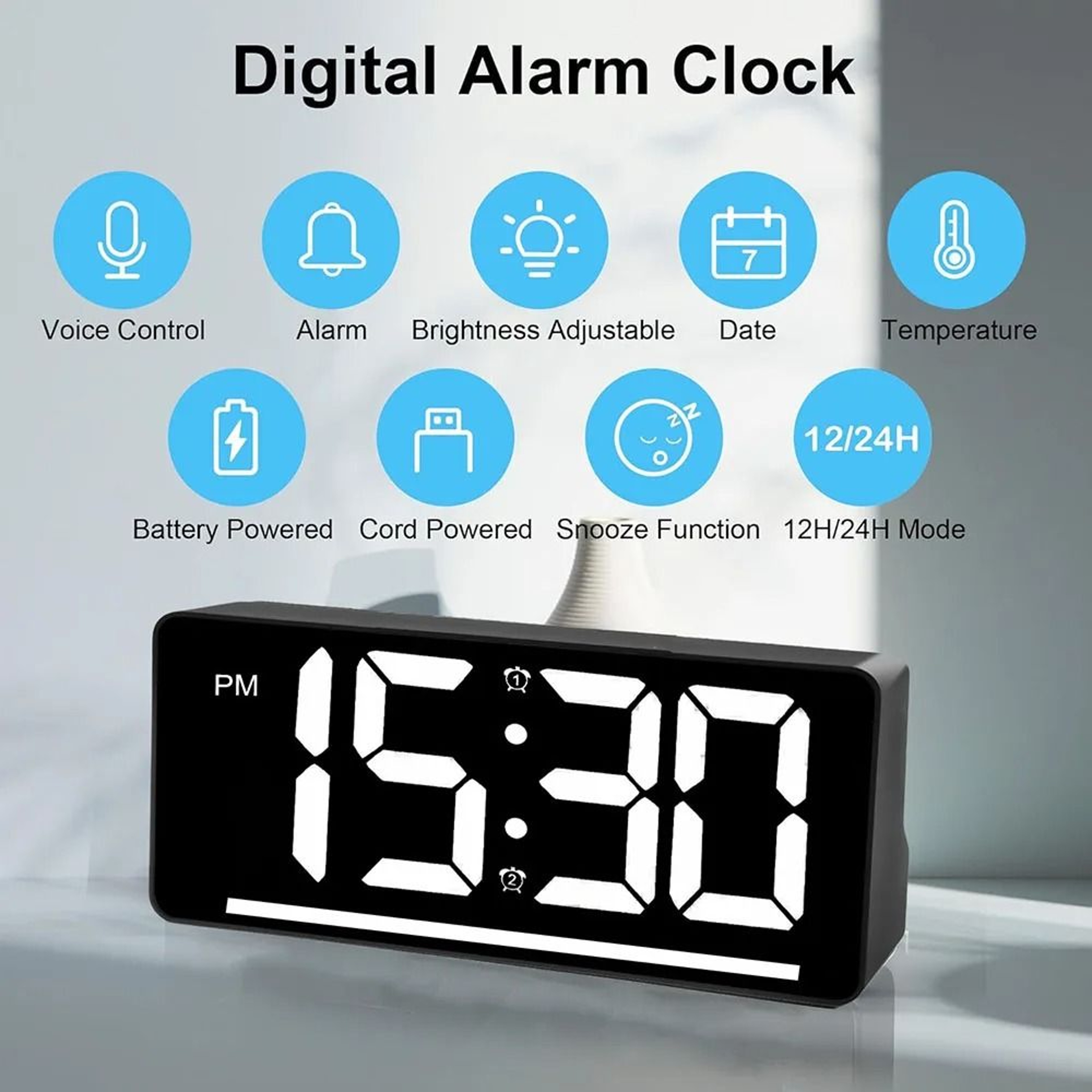 Large Display Digital Alarm Clock  Mirror Surface LED Table Clock  Modern Temperature  Night Light  4