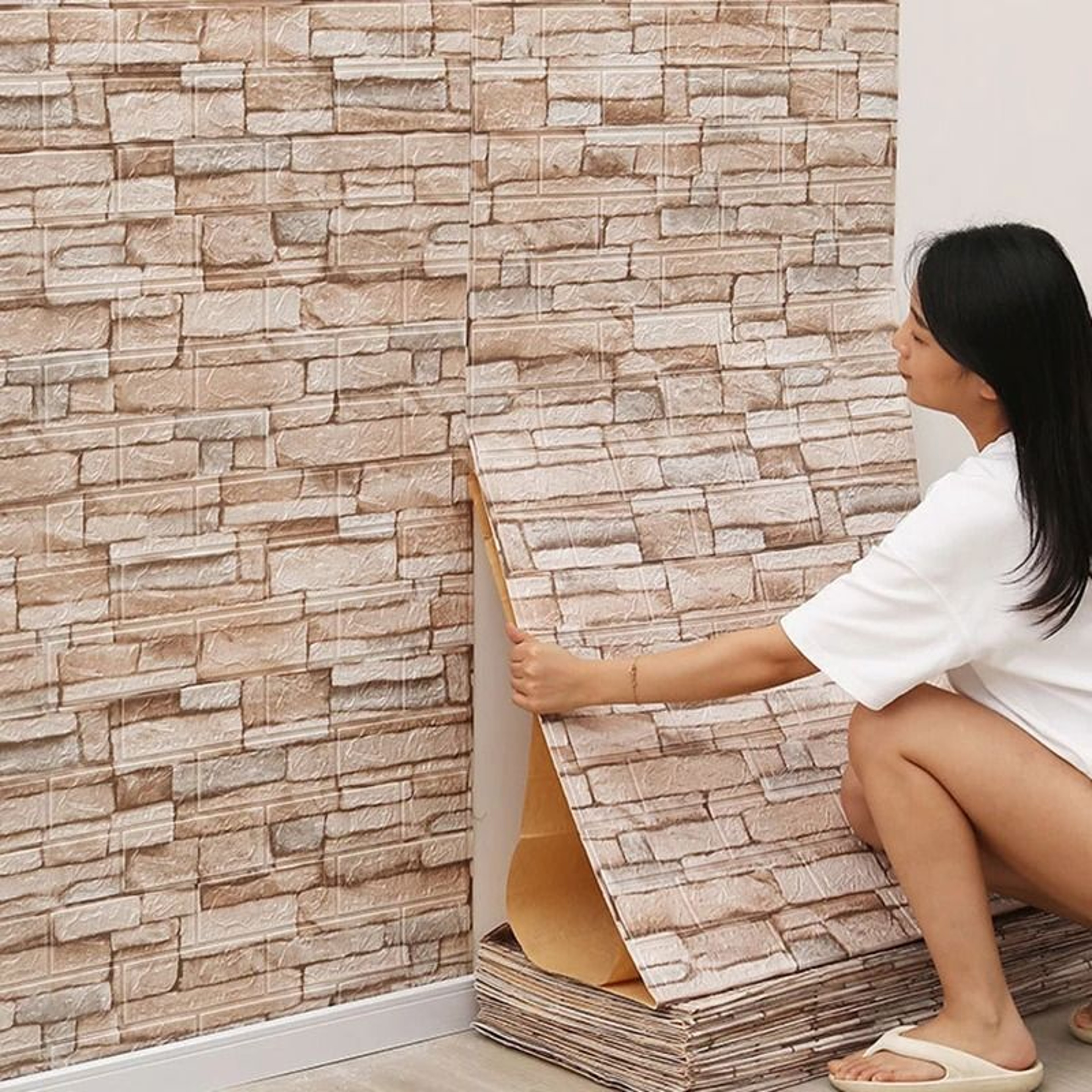 3D Brick Wall Sticker  77cm X 70cm Imitation Brick Wallpaper  Waterproof SelfAdhesive DIY Panels Fo 1