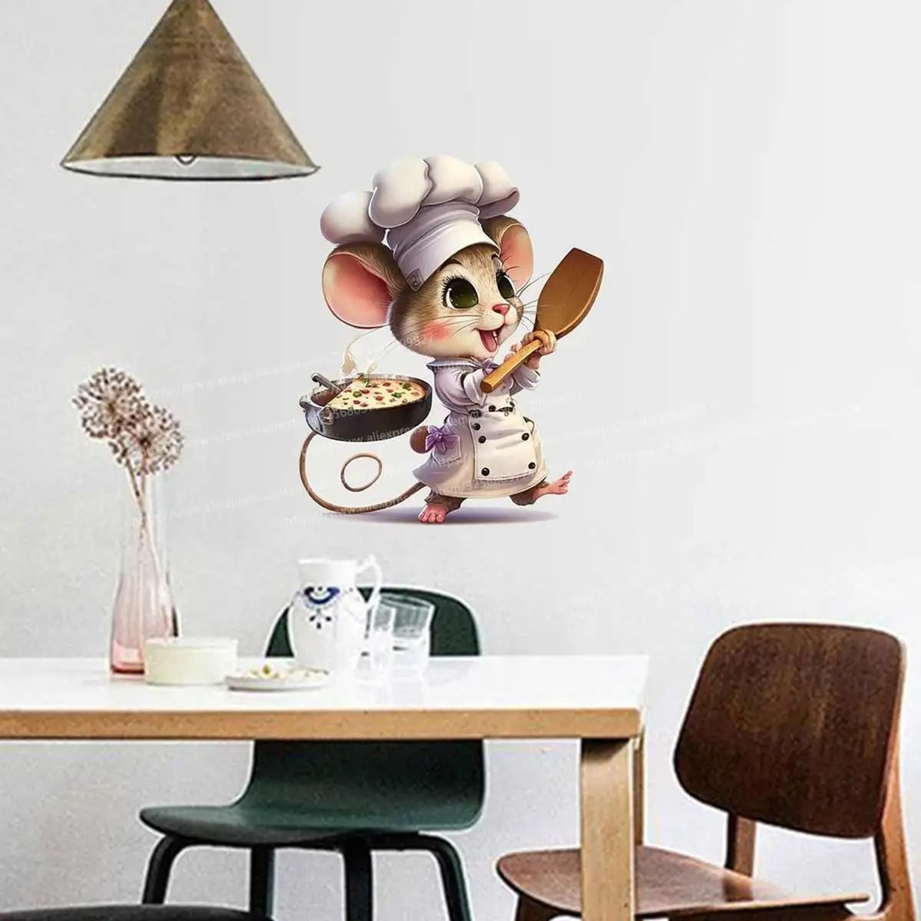 Cute Chef Mouse Wall Sticker  Creative Cartoon Corner Decal  SelfAdhesive Staircase  Room Decor 2