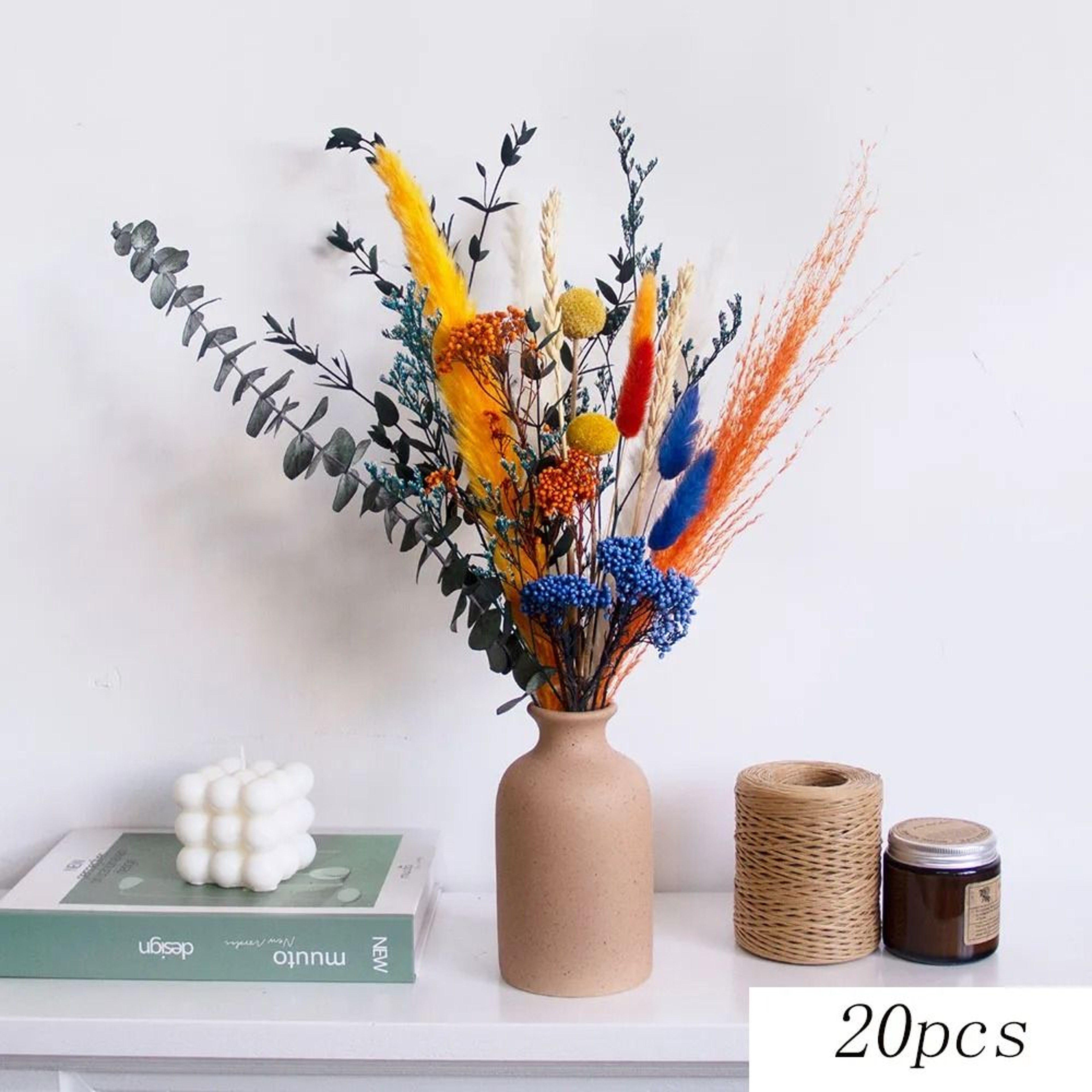 70Stem Blue Rabbit Tail Pampas Grass  Dried Flower Bouquet With Gypsophila  Natural Interior Living 8