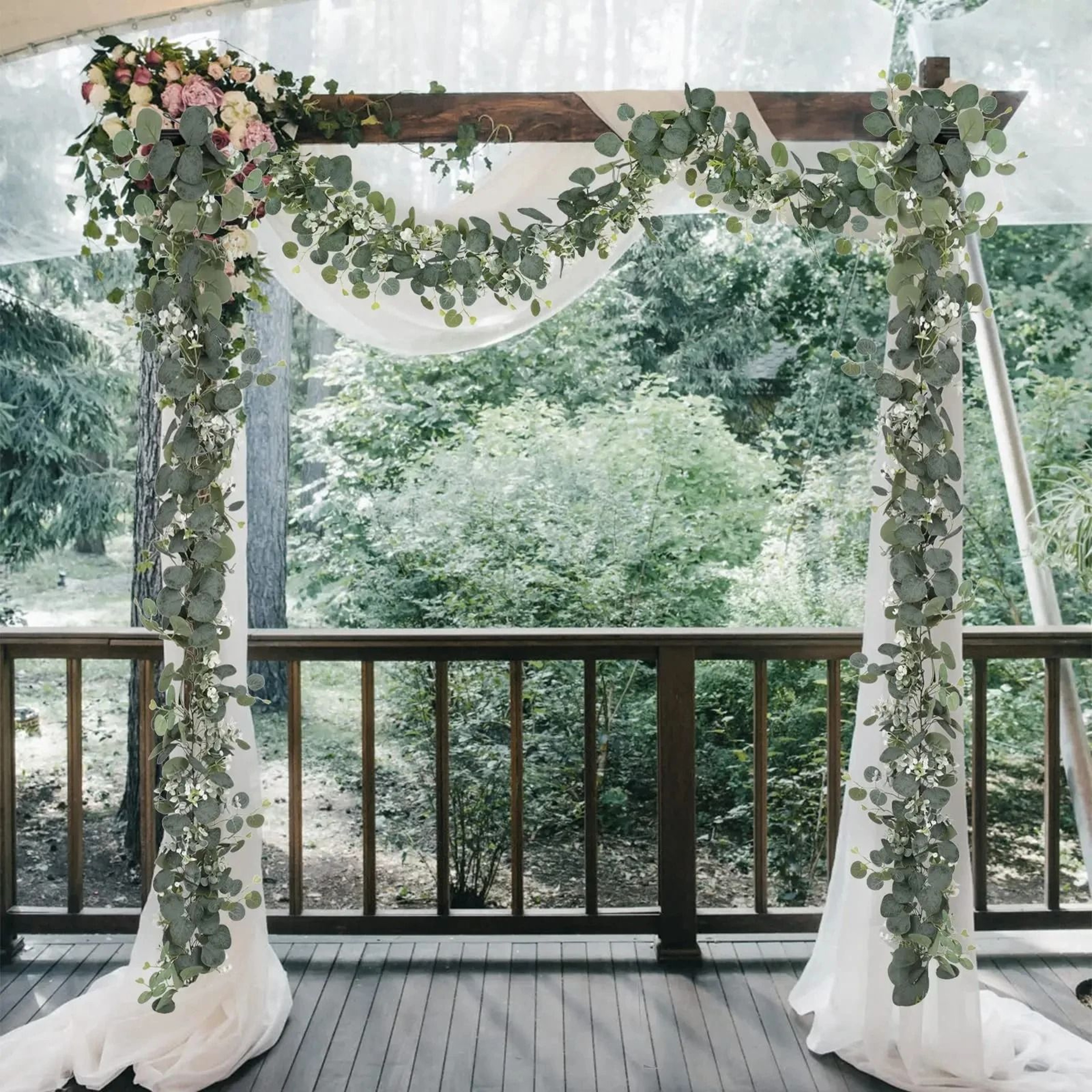 Artificial Eucalyptus  Berry Garland  Faux Spring Greenery Vine With White Flowers  Romantic Weddin 4