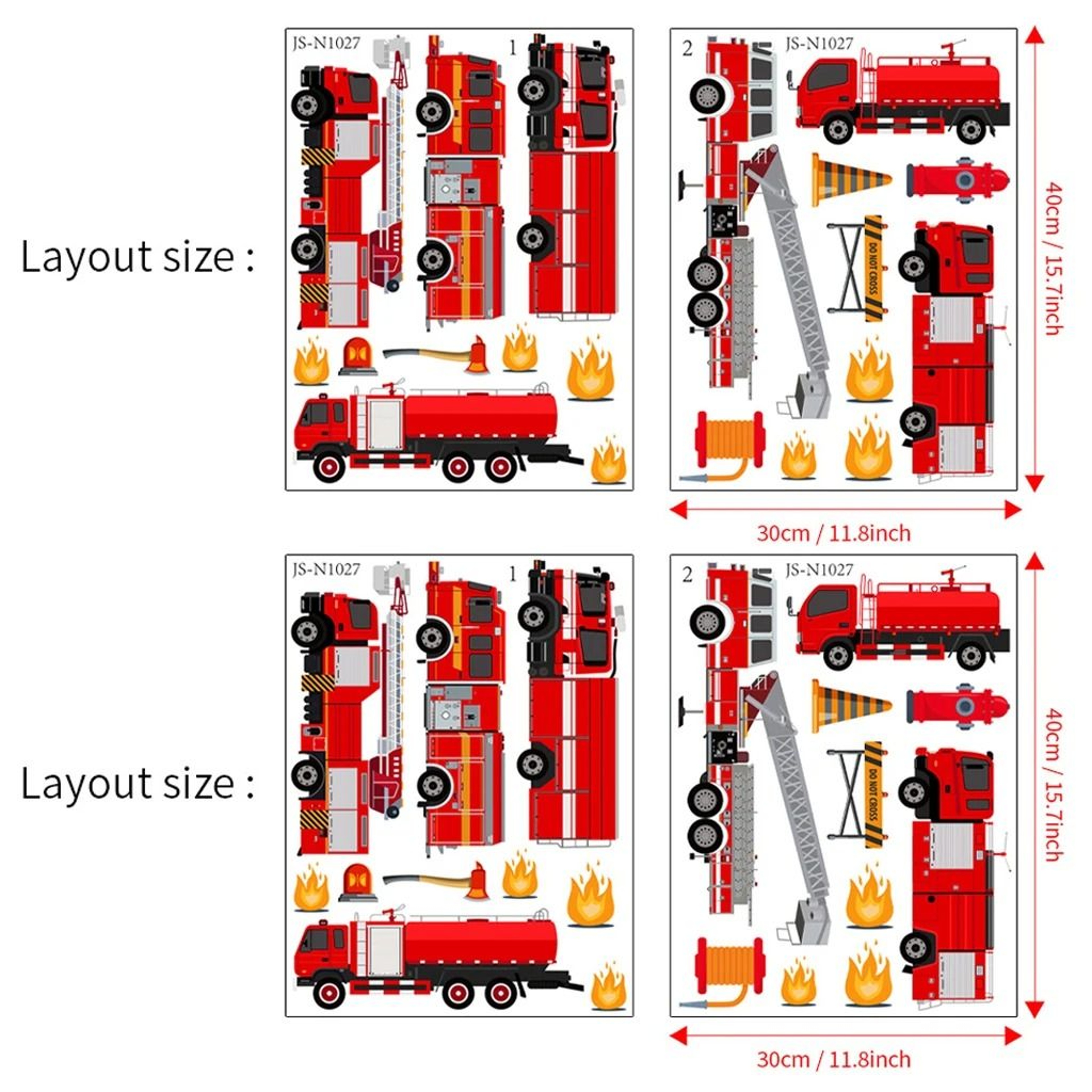 Cartoon Fire Truck Wall Decals  Fire Engine Nursery Decor  Playroom  Boys Bedroom Fireman Mural Sti 7