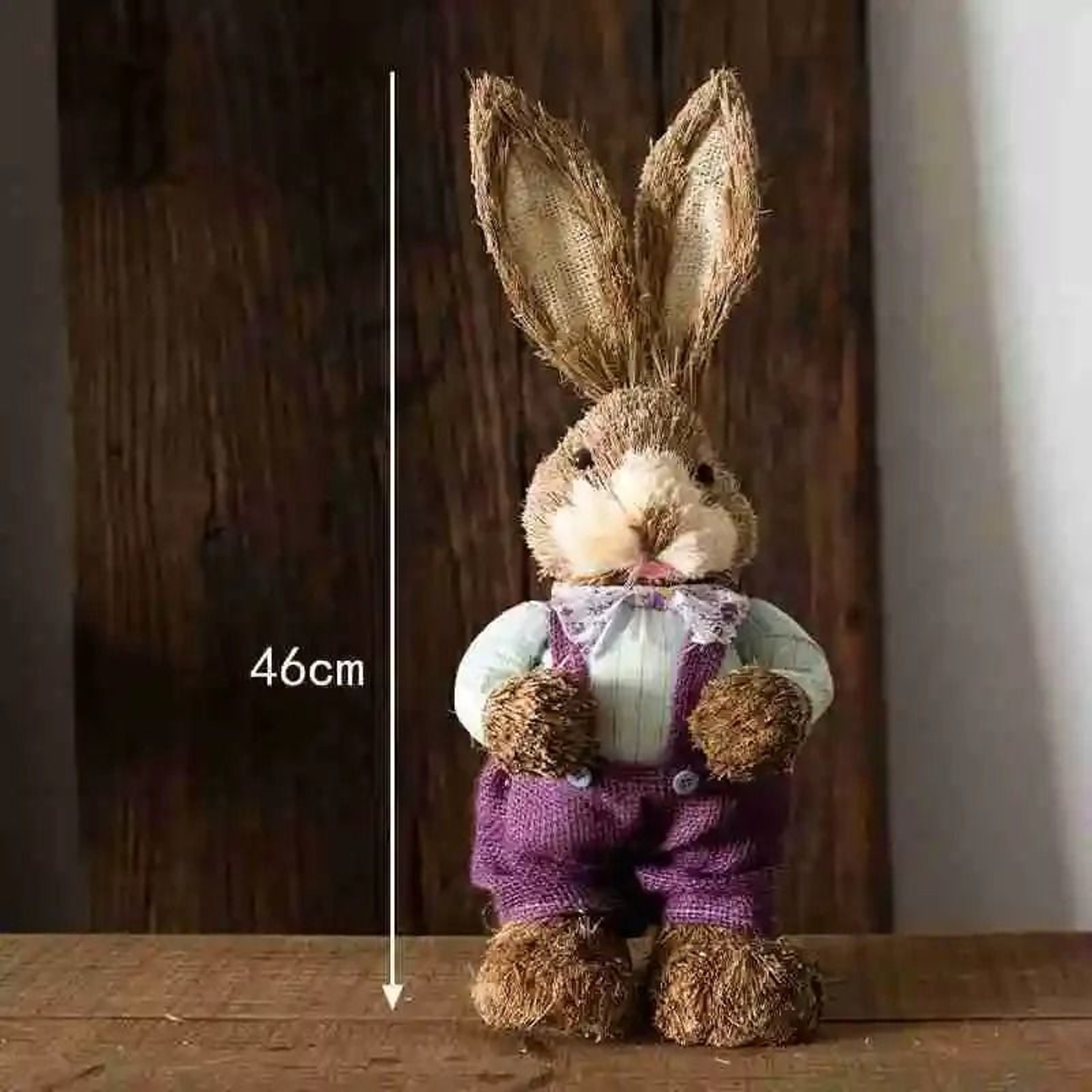 46cm HandWoven Straw Bunny Sculpture  Rustic Easter Rabbit Ornament  Artisan Holiday Statuette For  17