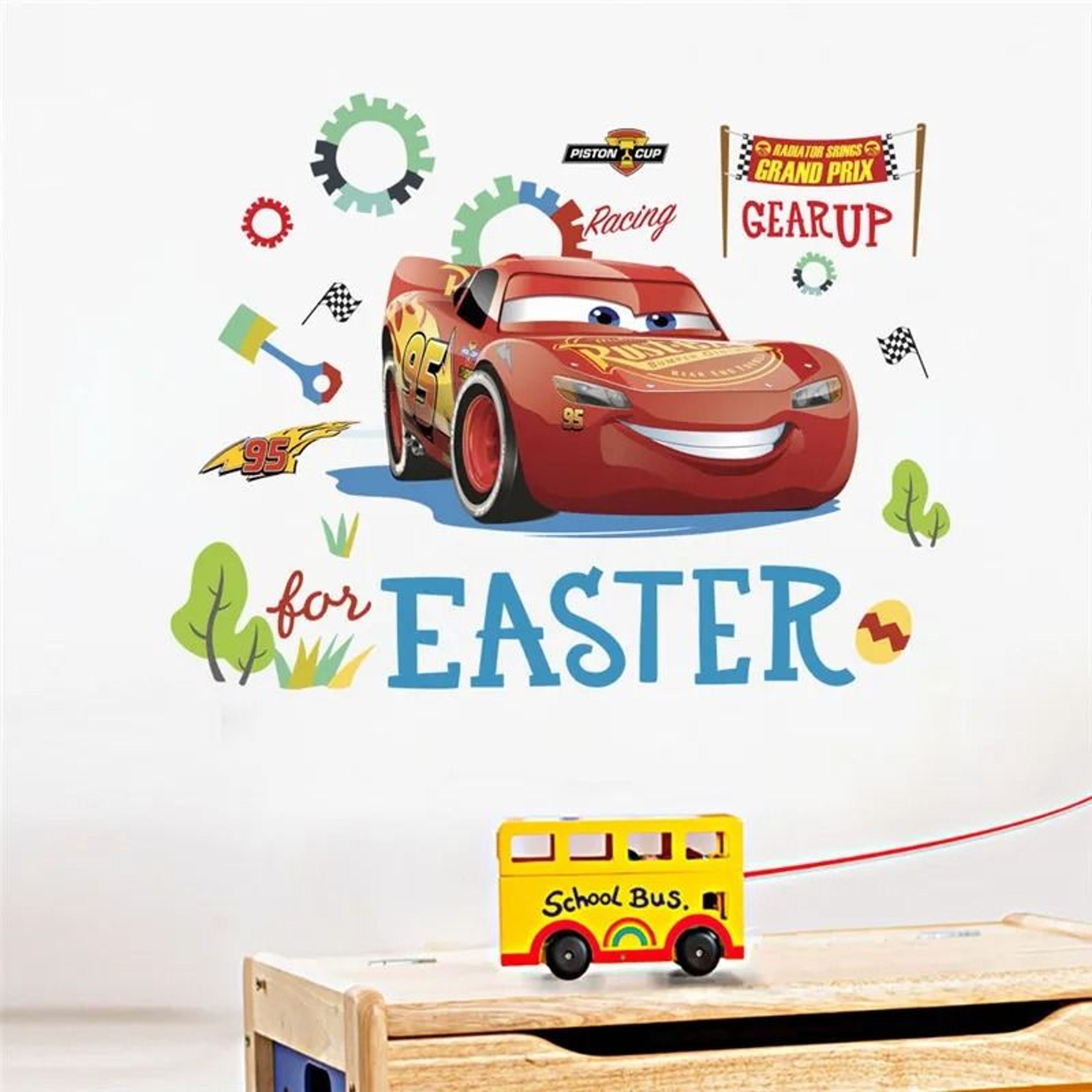 3D Cartoon Cars Breakthrough Wall Decal  Lightning McQueen Racing Mural  HighFidelity Kids Room  Pl 11