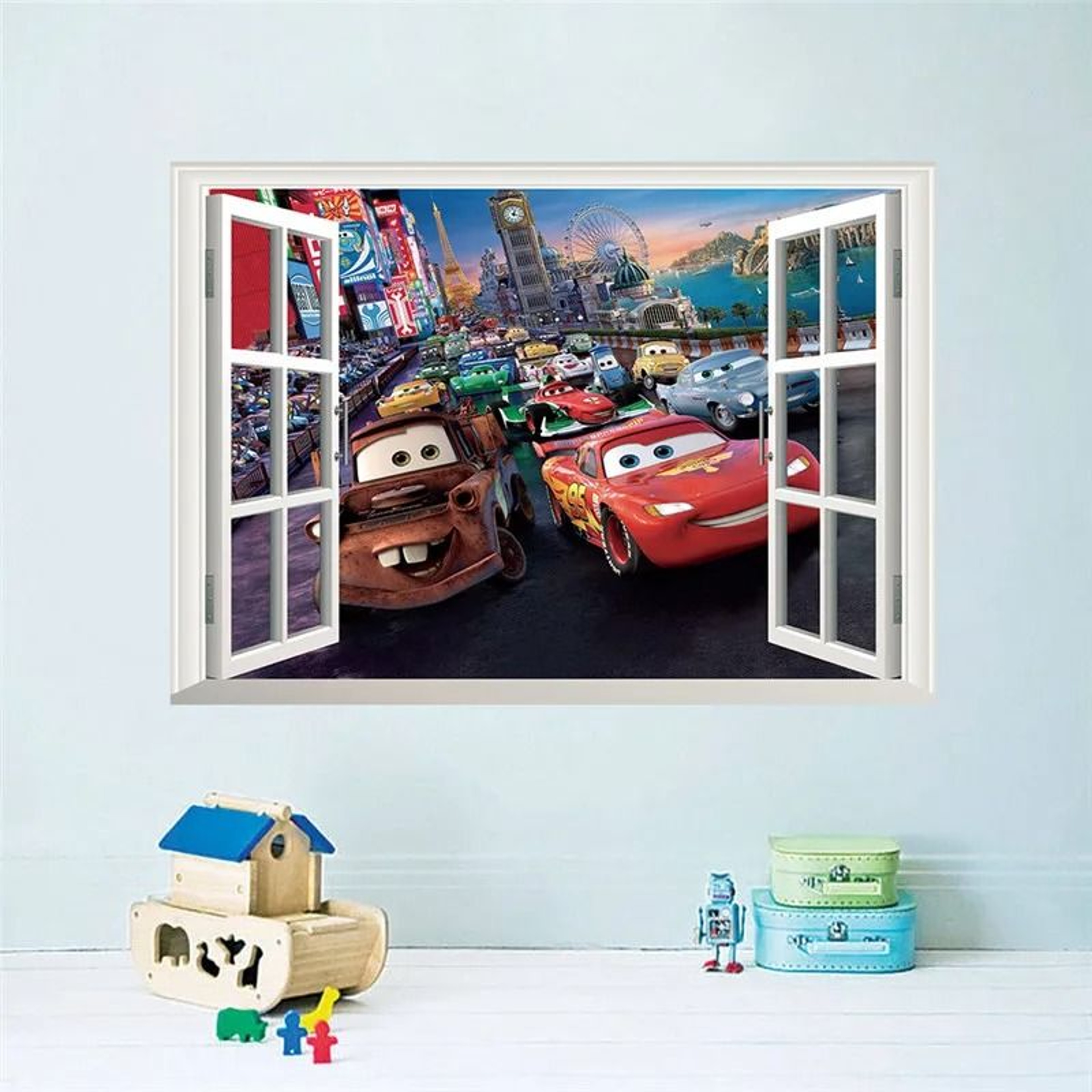 3D Cartoon Cars Breakthrough Wall Decal  Lightning McQueen Racing Mural  HighFidelity Kids Room  Pl 6