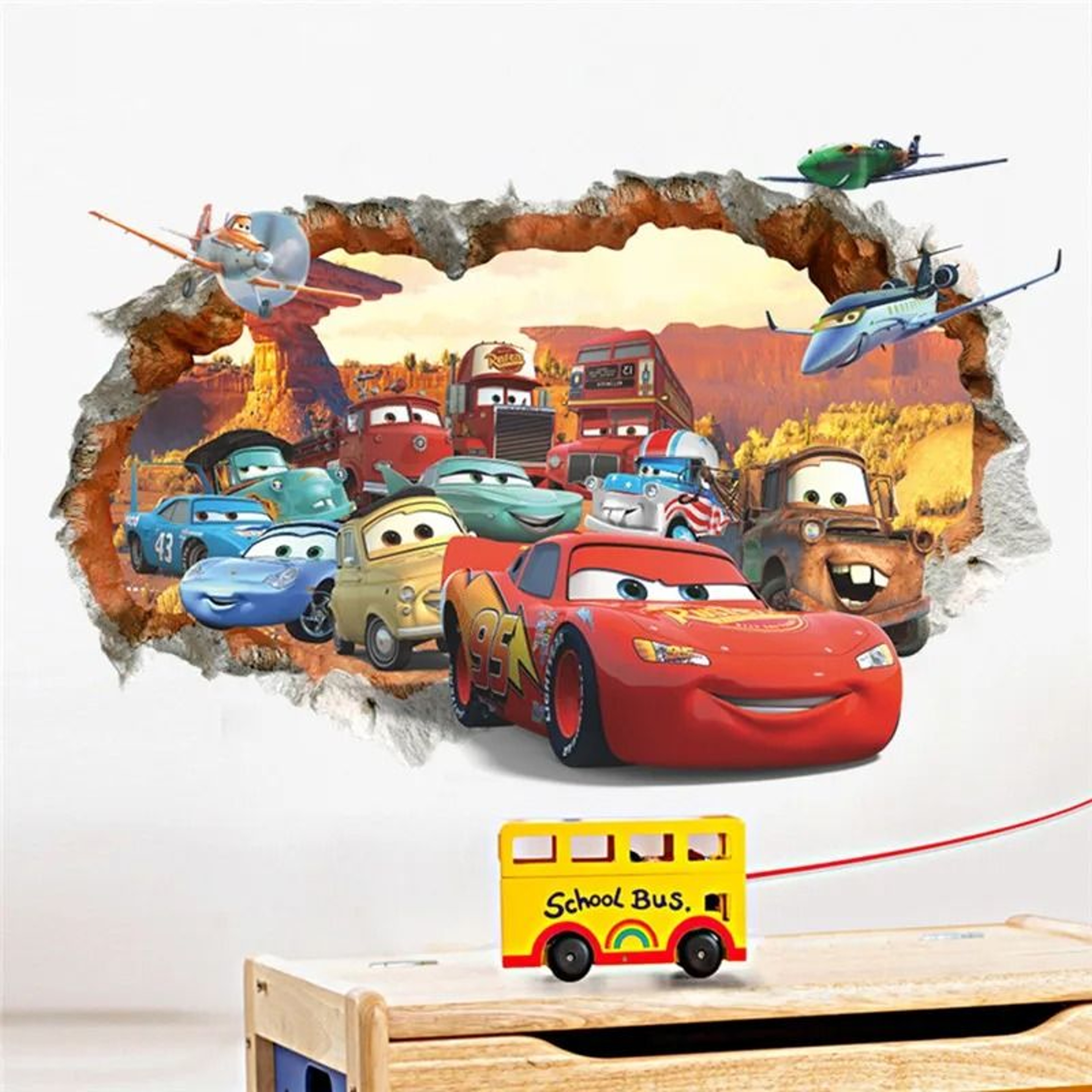 3D Cartoon Cars Breakthrough Wall Decal  Lightning McQueen Racing Mural  HighFidelity Kids Room  Pl 20