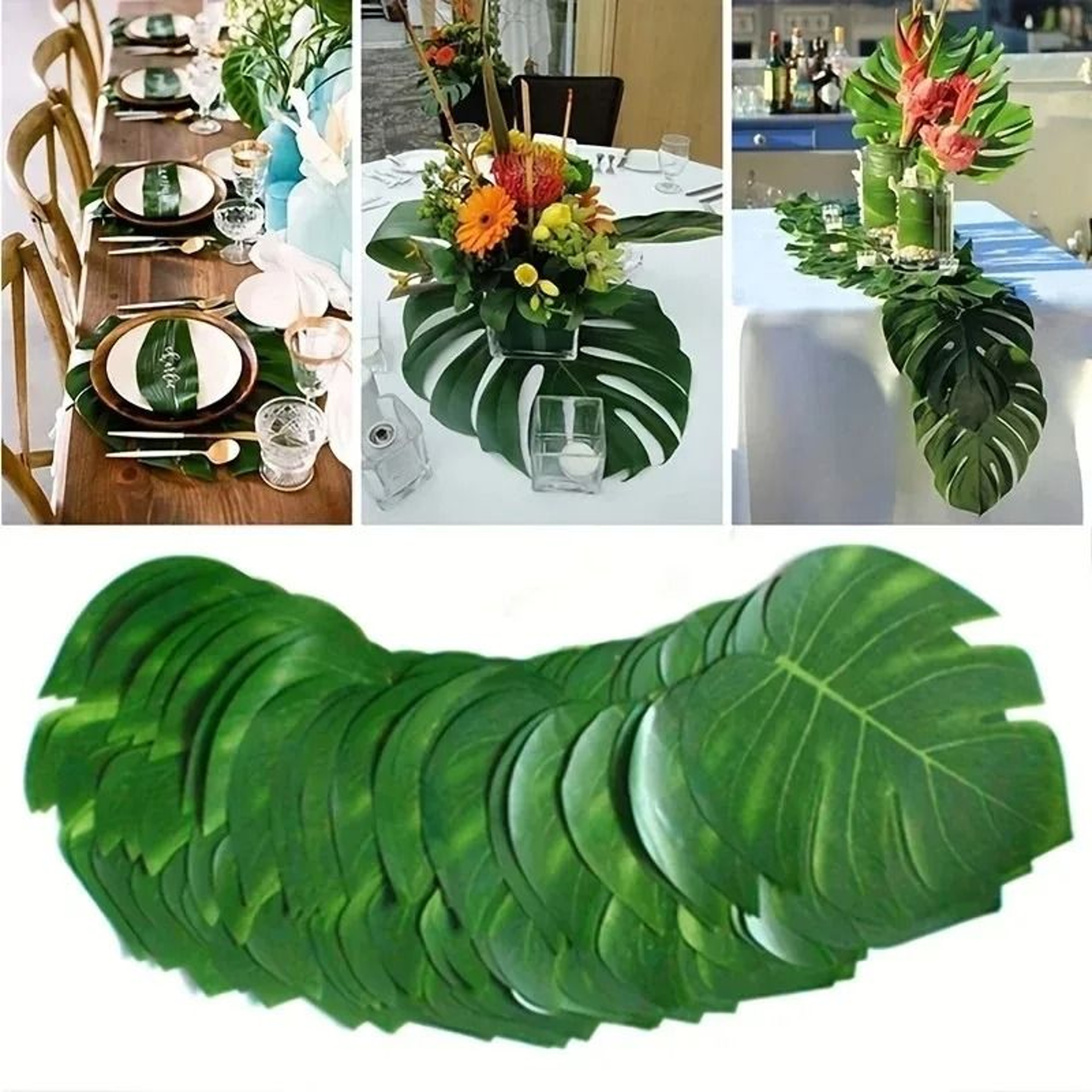 Artificial Hawaii Palm Leaf Set  10pc Tropical Monstera Foliage  Jungle Beach Theme Party  Table De 0
