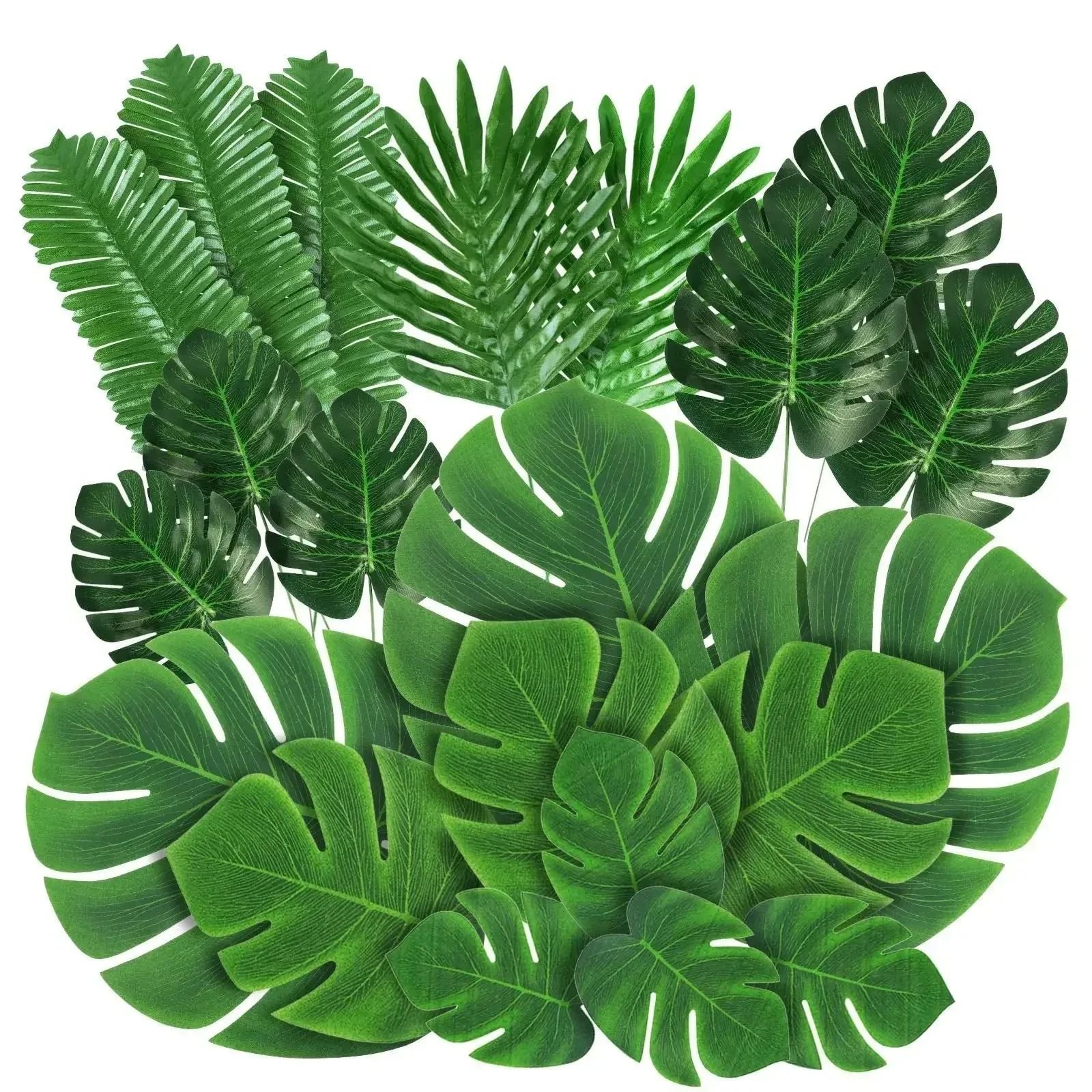 Artificial Hawaii Palm Leaf Set  10pc Tropical Monstera Foliage  Jungle Beach Theme Party  Table De 1