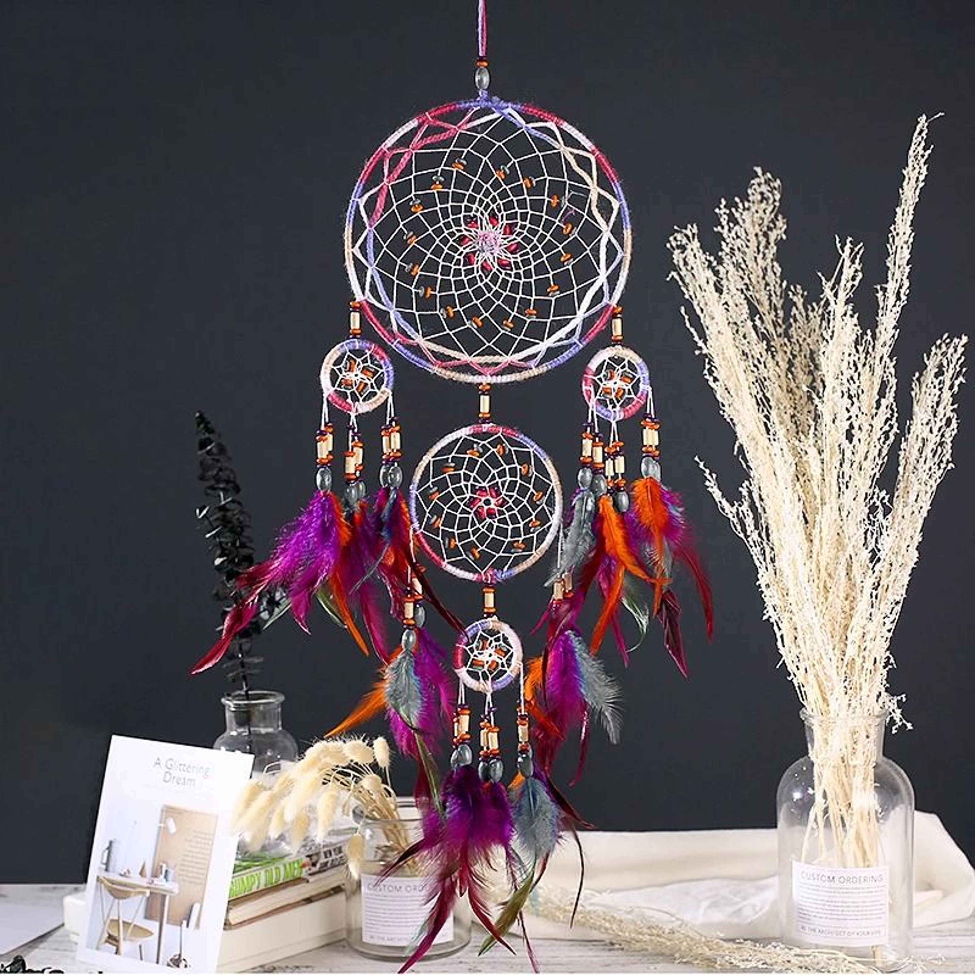 Artisan FiveRing Dream Catcher  Handmade Grand Cascading Wall Pendant  Professional Executive Bedro 0
