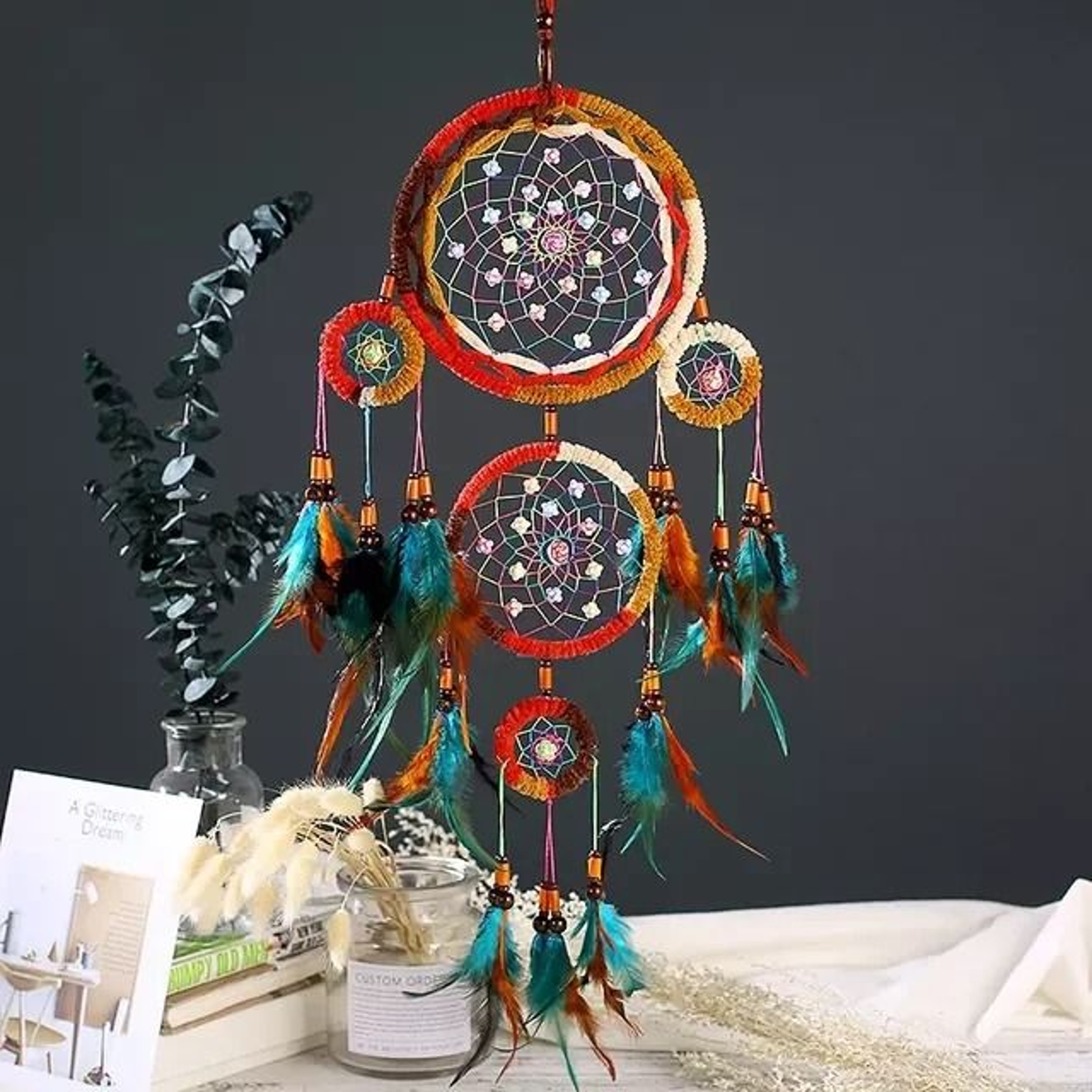 Artisan FiveRing Dream Catcher  Handmade Grand Cascading Wall Pendant  Professional Executive Bedro 8