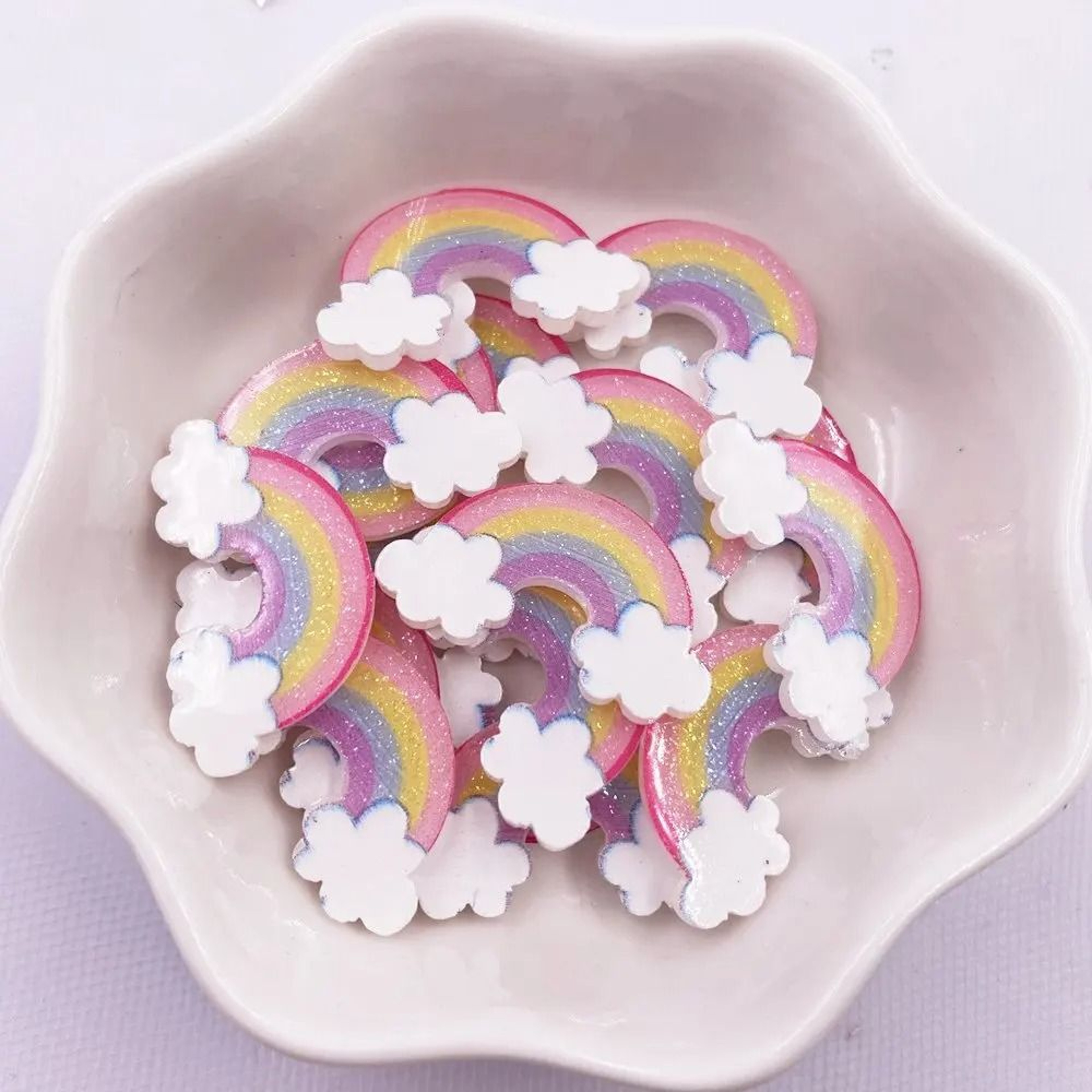 Glitter Mini Rainbow Charms  20pc Acrylic Cloud Appliques  Professional DIY Scrapbook  Home Decor A 2