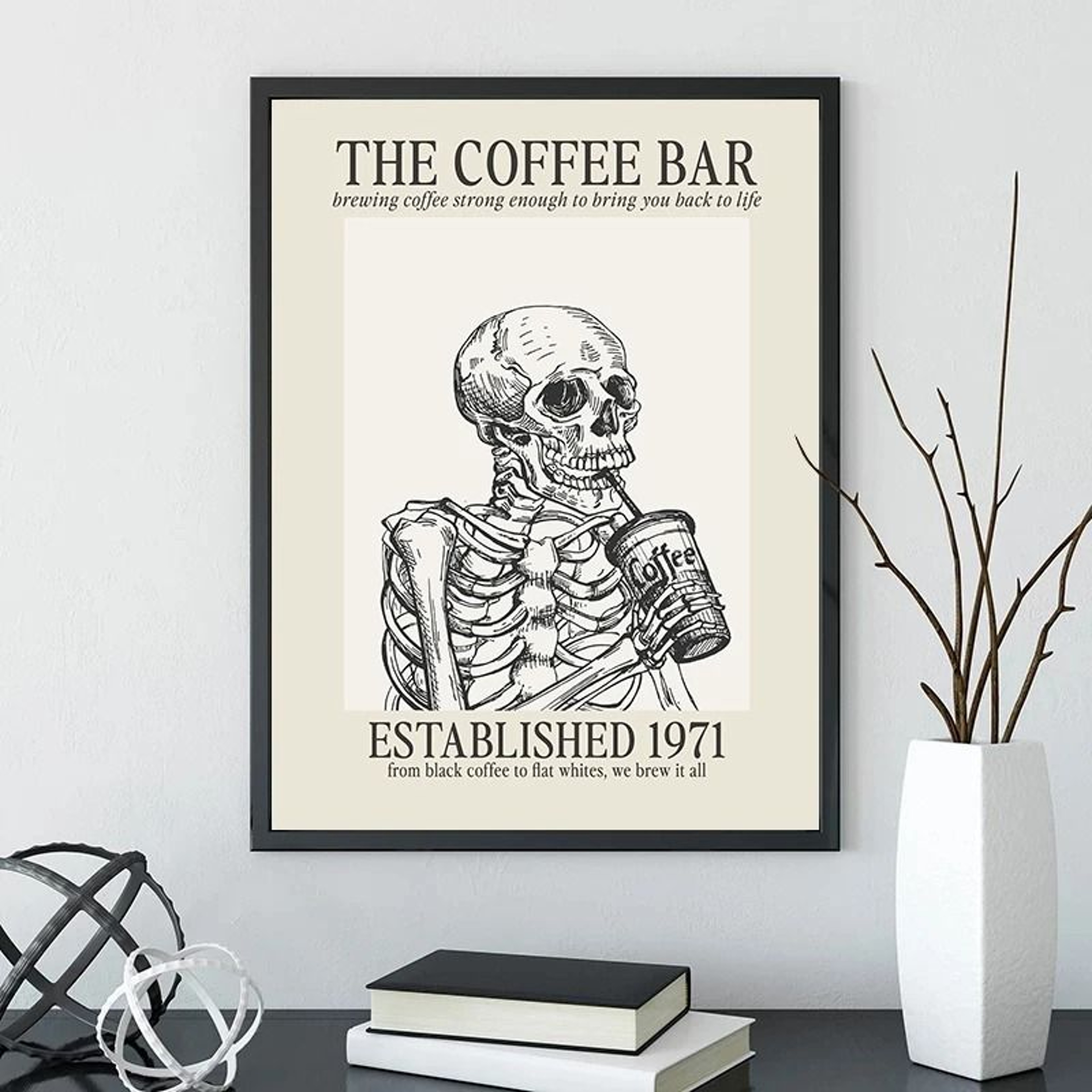 Skeleton Coffee Line Art Canvas  Minimalist Cafe Wall Decor  Executive Kitchen  Coffee Bar Sanctuar 1
