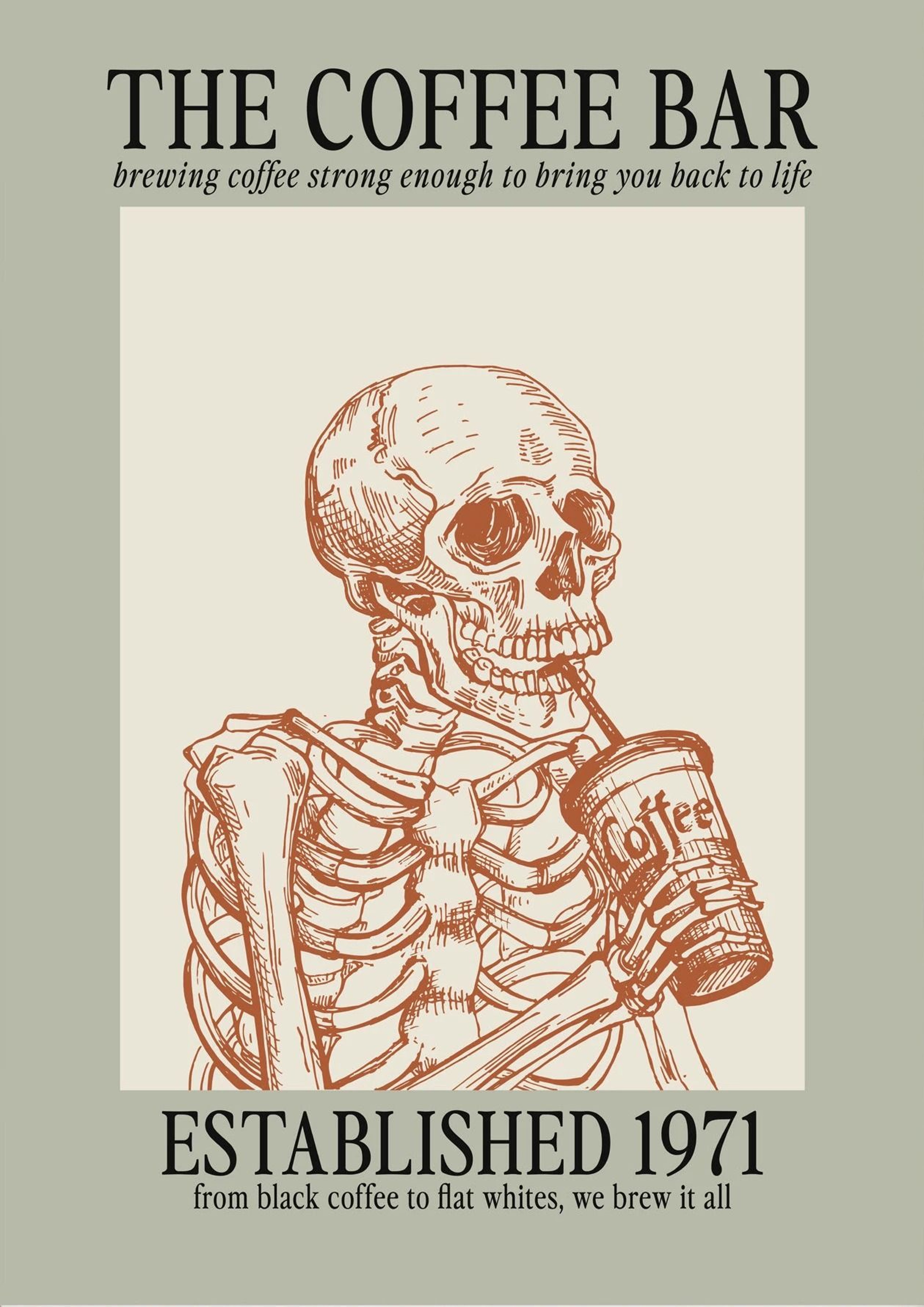Skeleton Coffee Line Art Canvas  Minimalist Cafe Wall Decor  Executive Kitchen  Coffee Bar Sanctuar 6