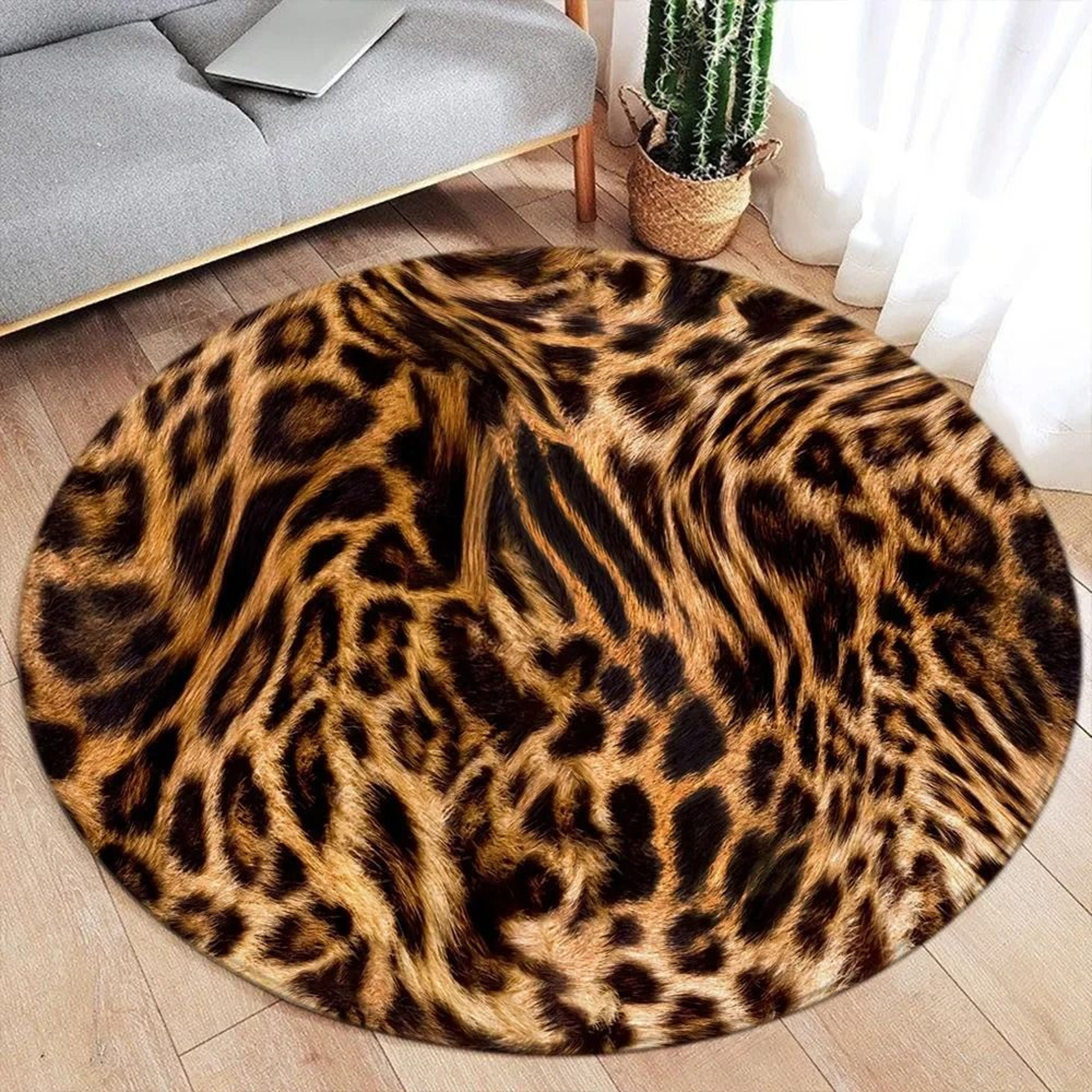 Brown Leopard Round Carpet  Premium Animal Fur Pattern Rug  Executive Living Room  Bedroom Sanctuar 12