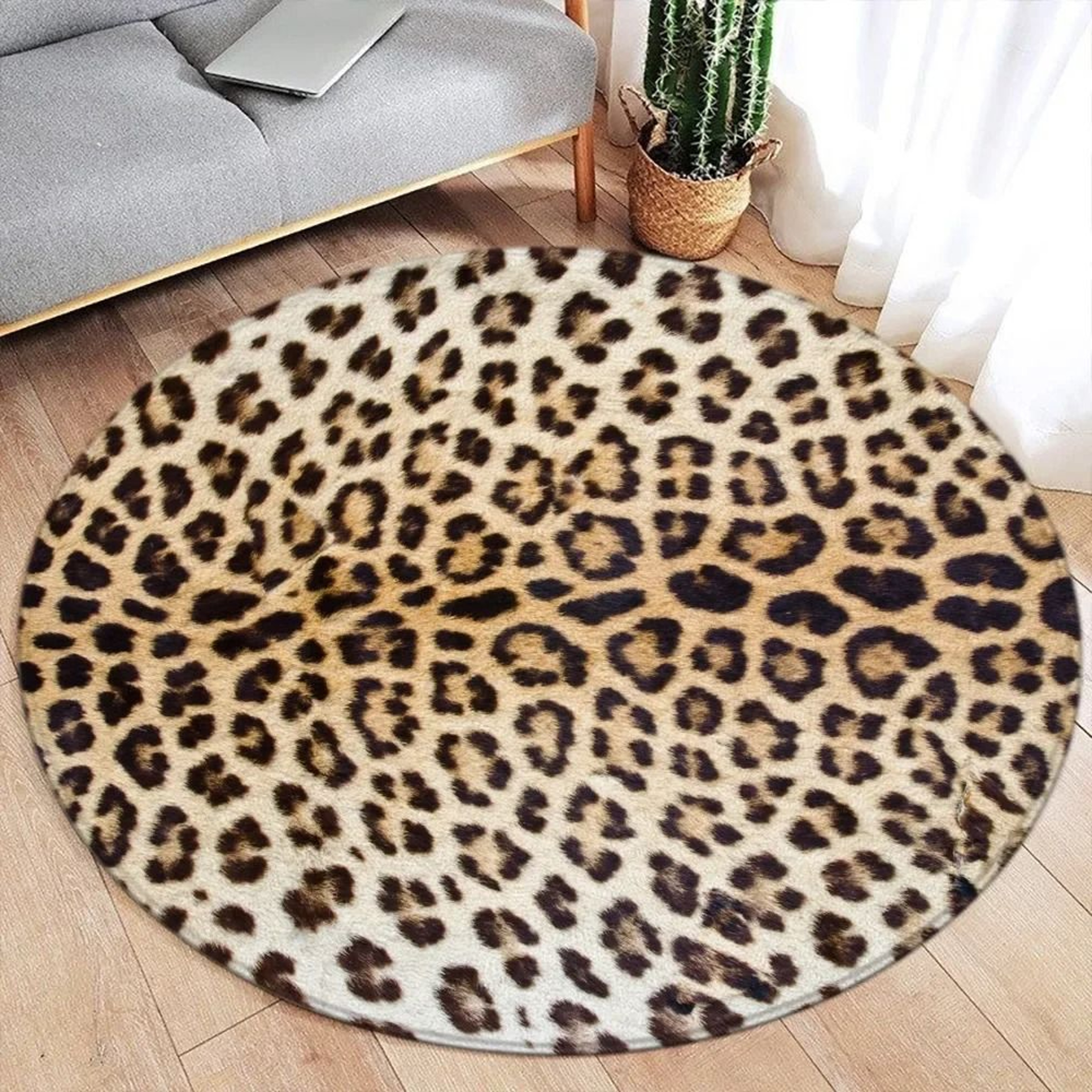 Brown Leopard Round Carpet  Premium Animal Fur Pattern Rug  Executive Living Room  Bedroom Sanctuar 1